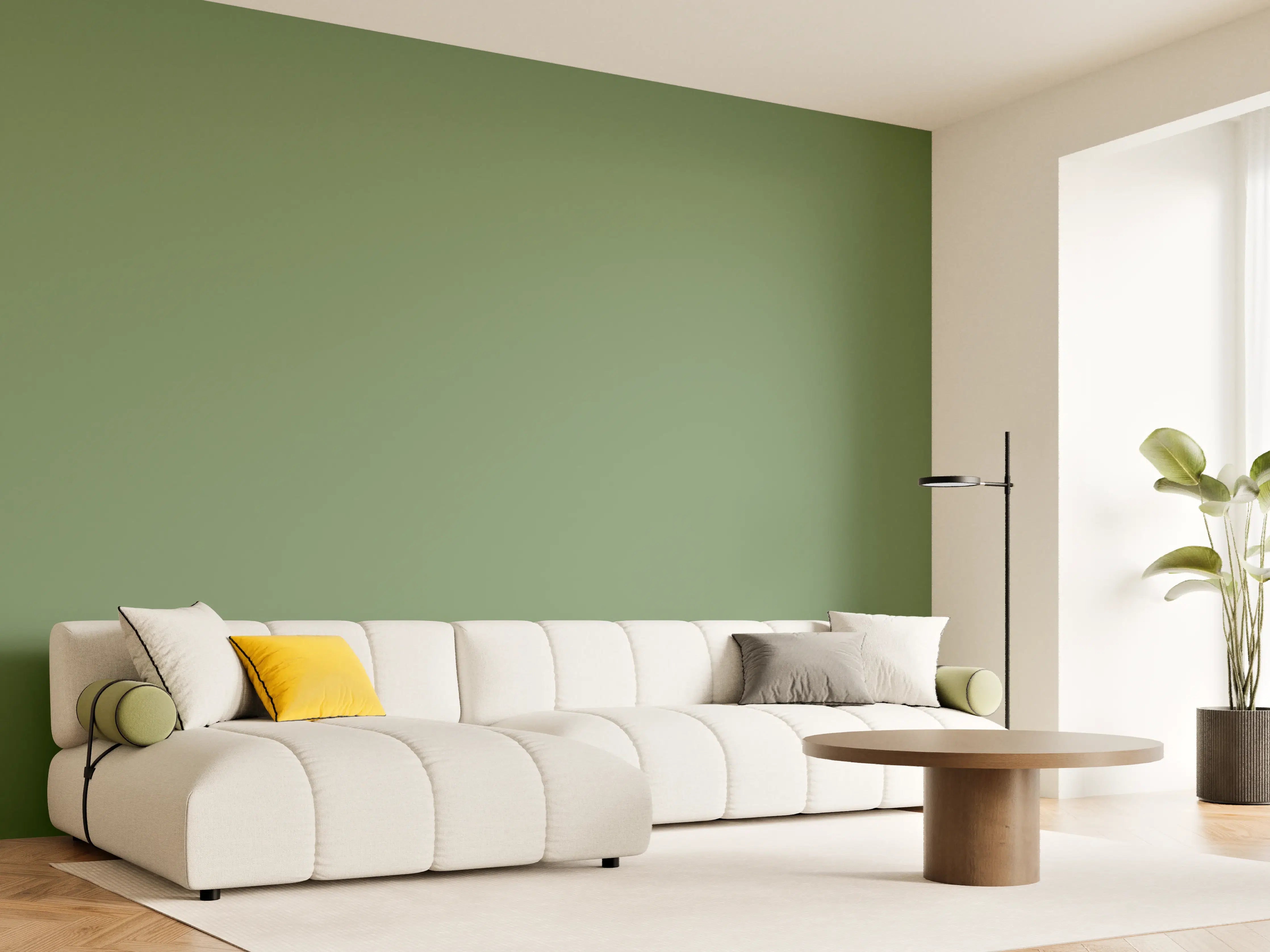 Wandverkleidung Wohnzimmer - RAL 6011 (Reseda grün)