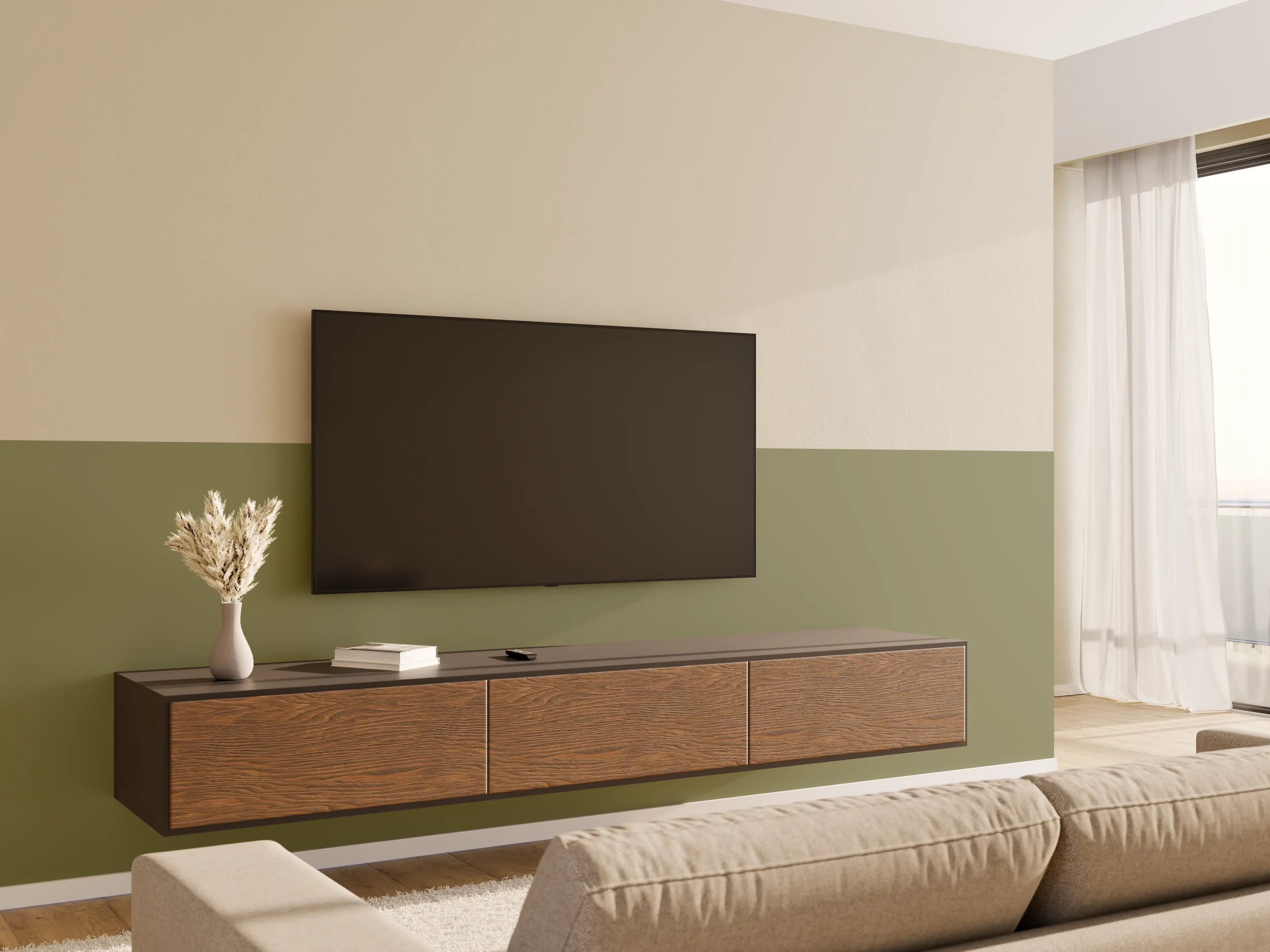 Wandverkleidung Wohnzimmer - RAL 6013 (Schilfgrün)
