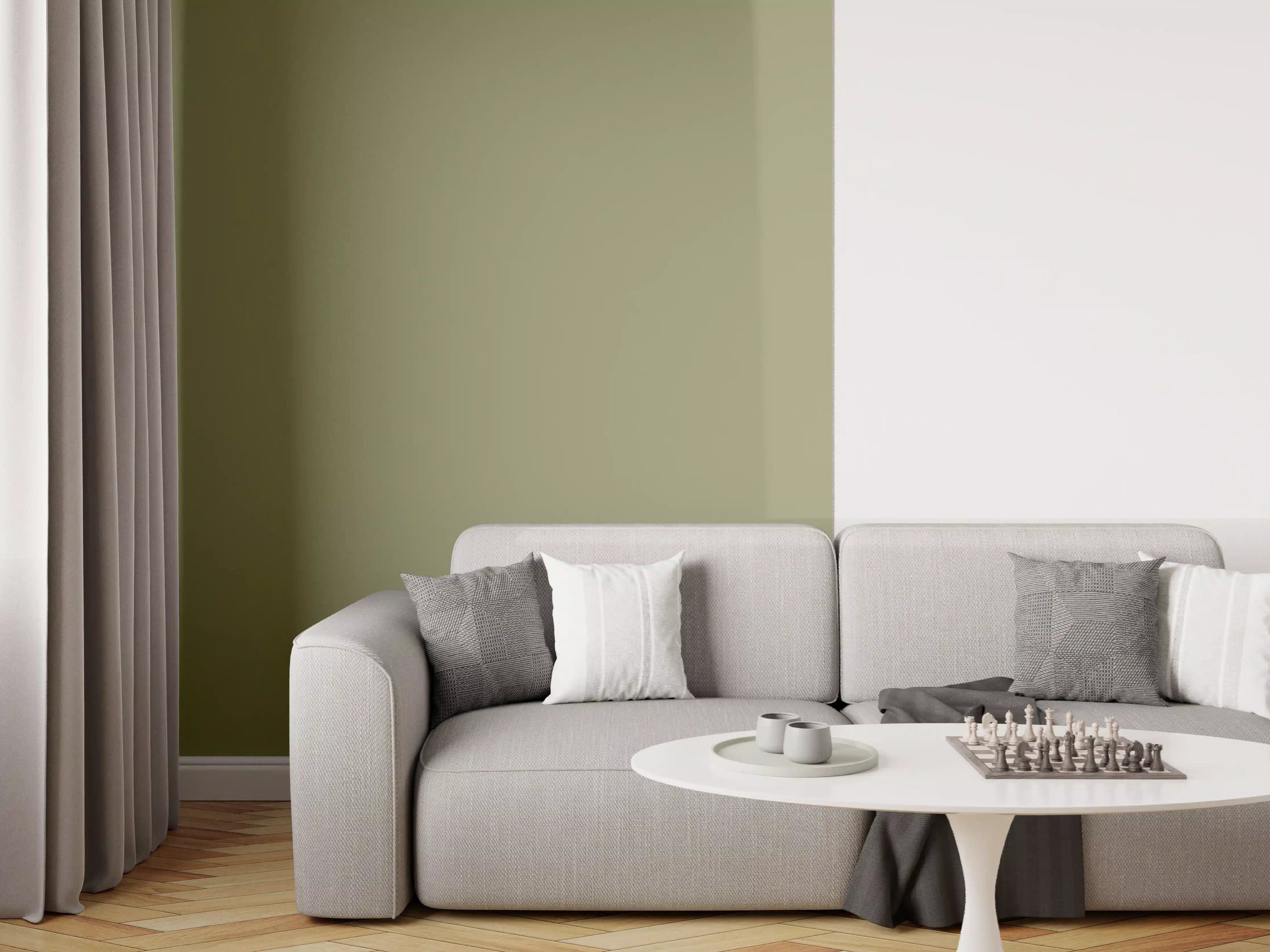 Wandverkleidung Wohnzimmer - RAL 6013 (Schilfgrün)