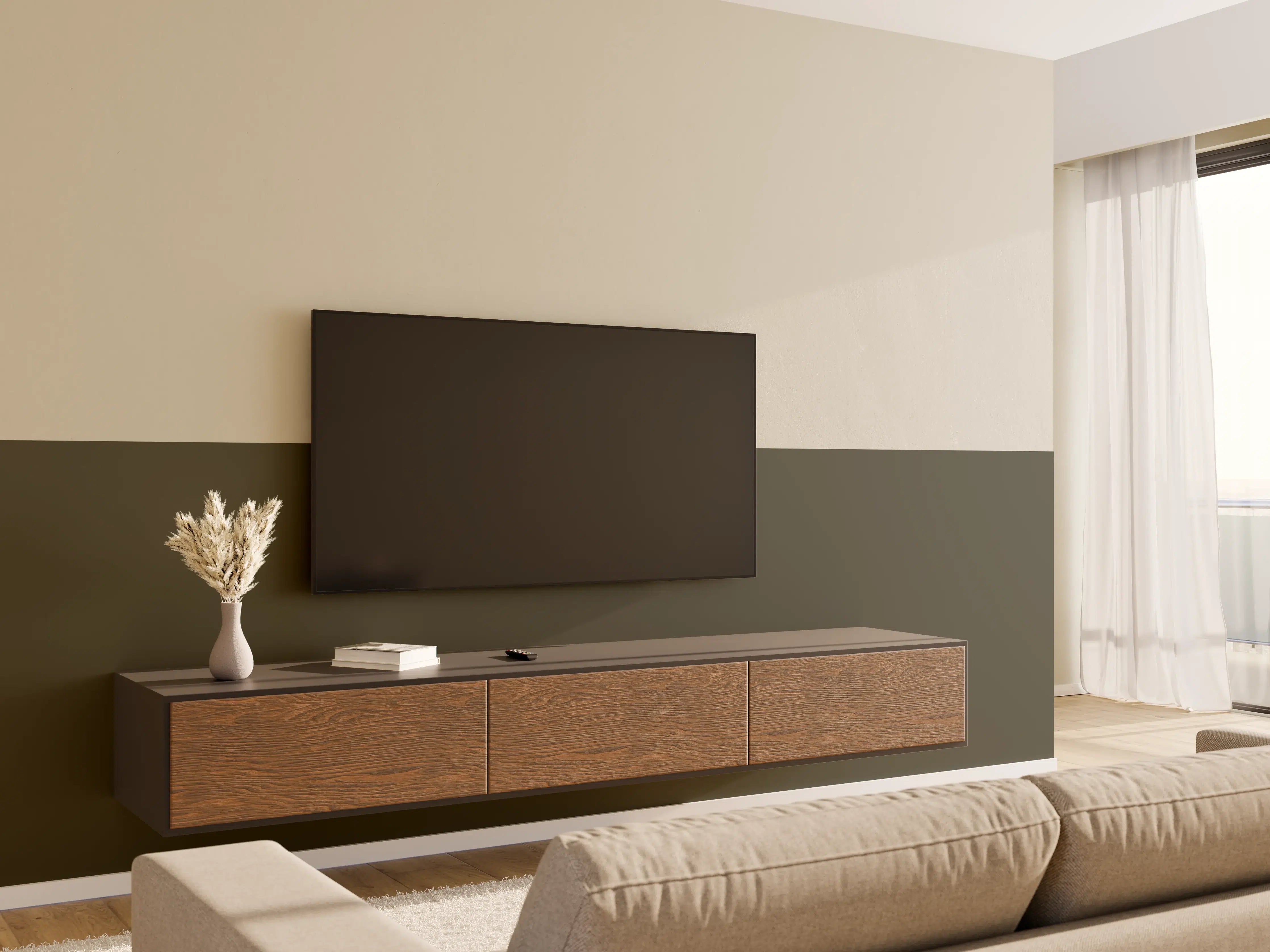 Wandverkleidung Wohnzimmer - RAL 6014 (Gelboliv)