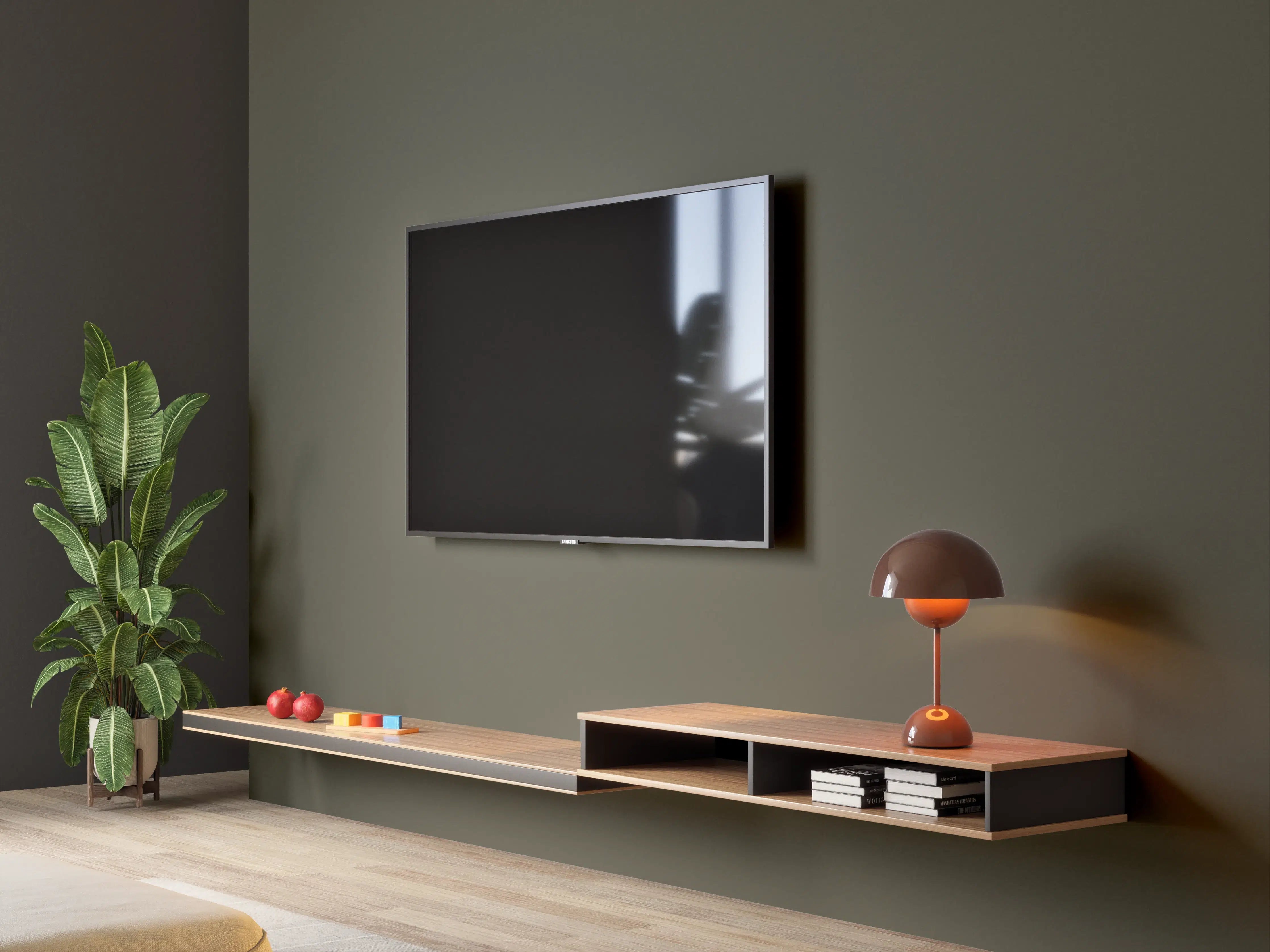 Wandverkleidung Wohnzimmer - RAL 6014 (Gelboliv)