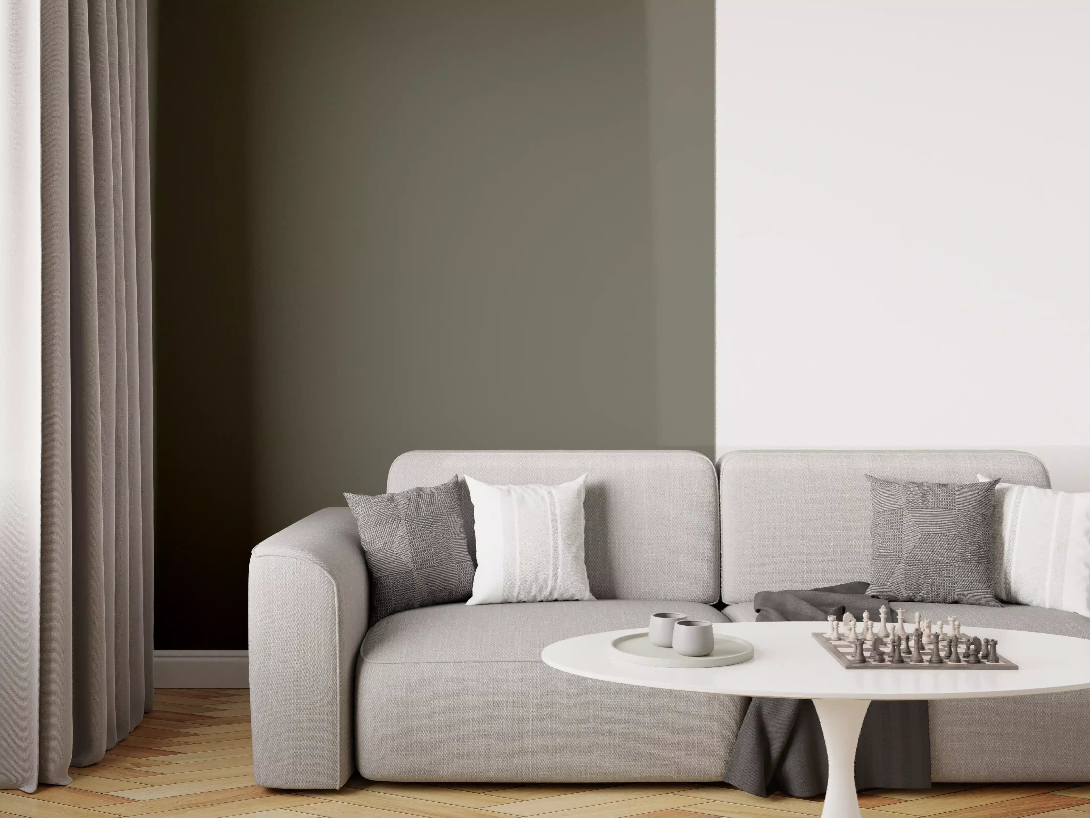 Wandverkleidung Wohnzimmer - RAL 6014 (Gelboliv)