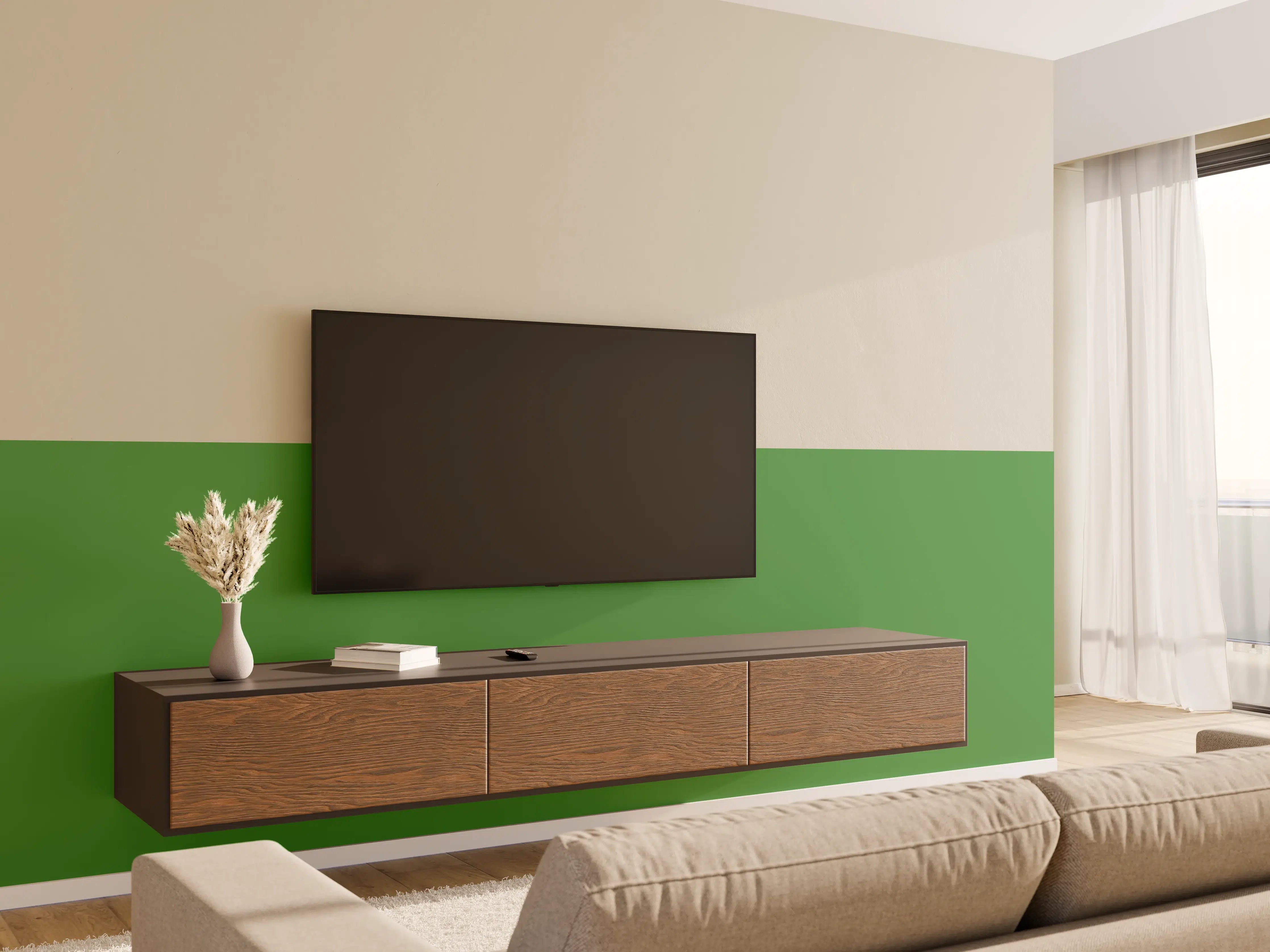 Wandverkleidung Wohnzimmer - RAL 6017 (Maigrün)