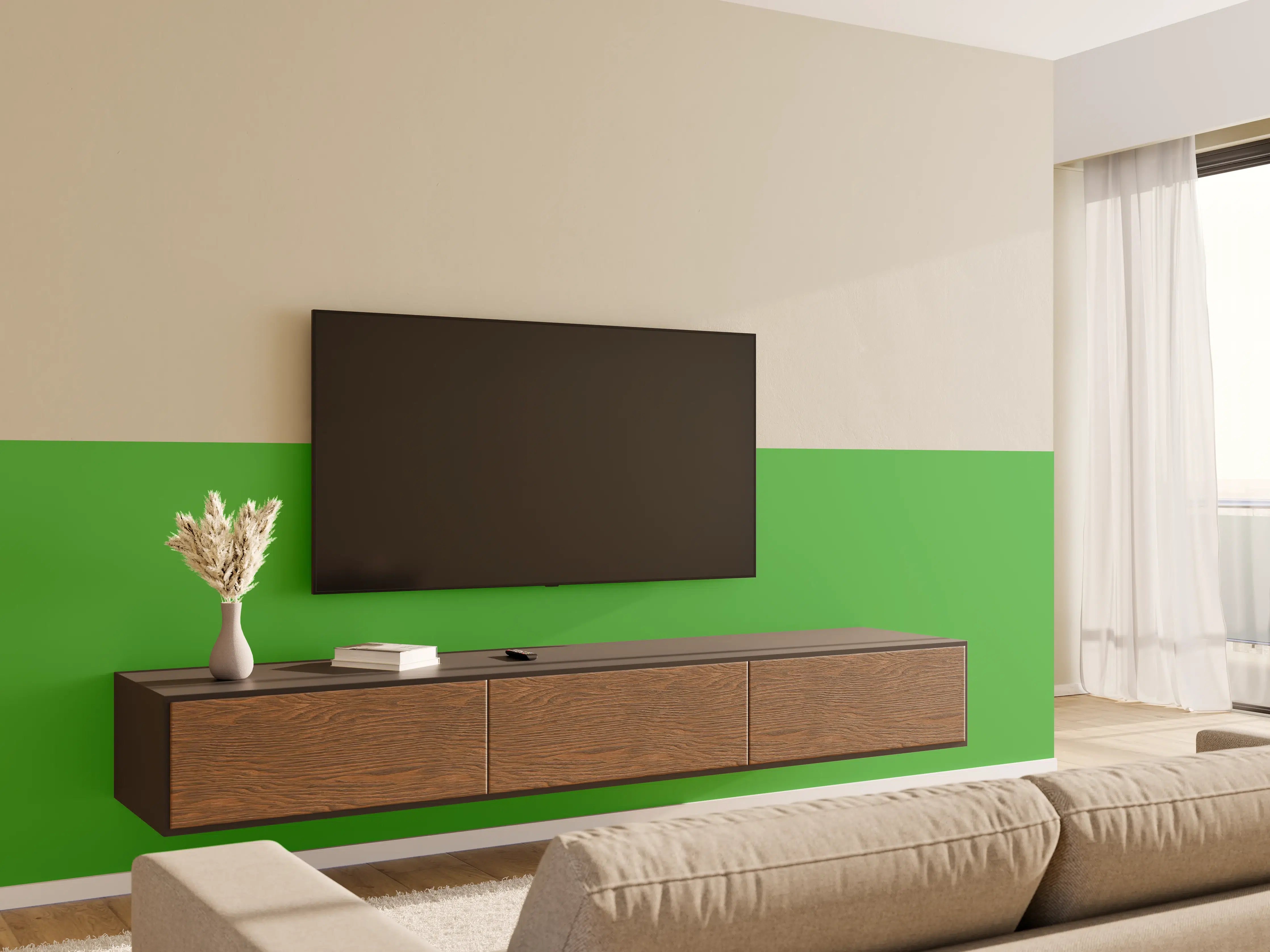 Wandverkleidung Wohnzimmer - RAL 6018 (Gelbgrün)