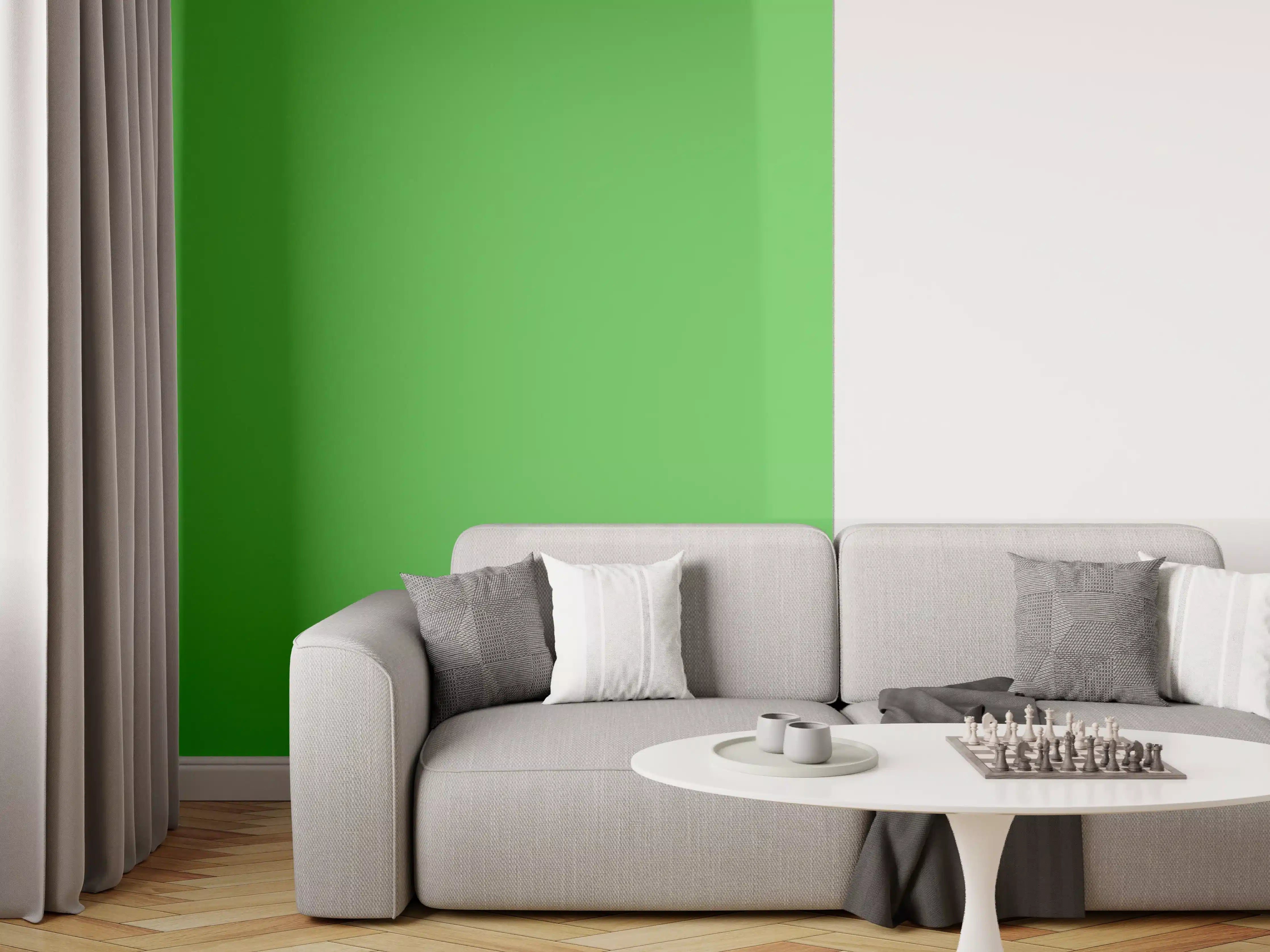Wandverkleidung Wohnzimmer - RAL 6018 (Gelbgrün)