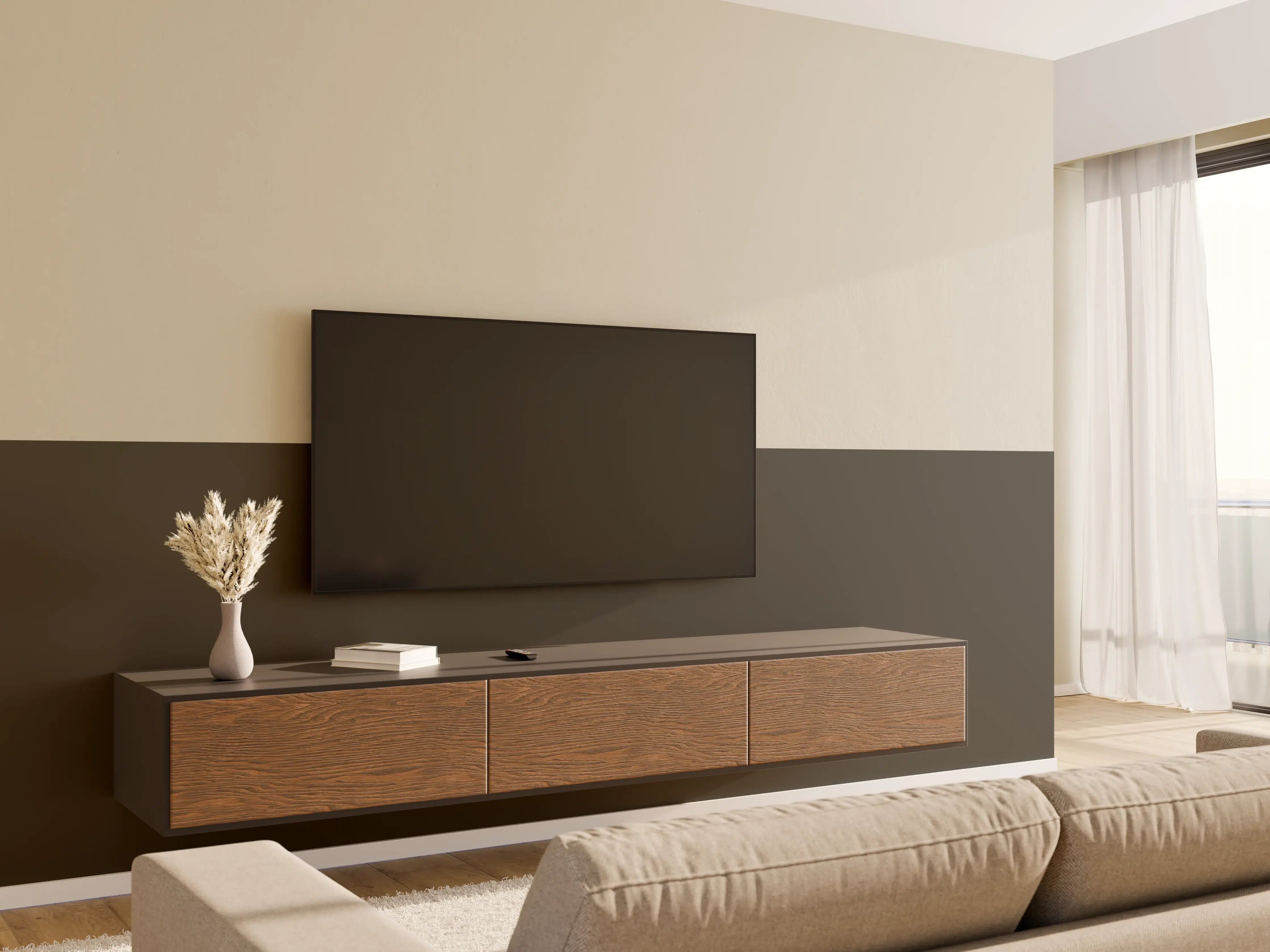 Wandverkleidung Wohnzimmer - RAL 6022 (Braunoliv)