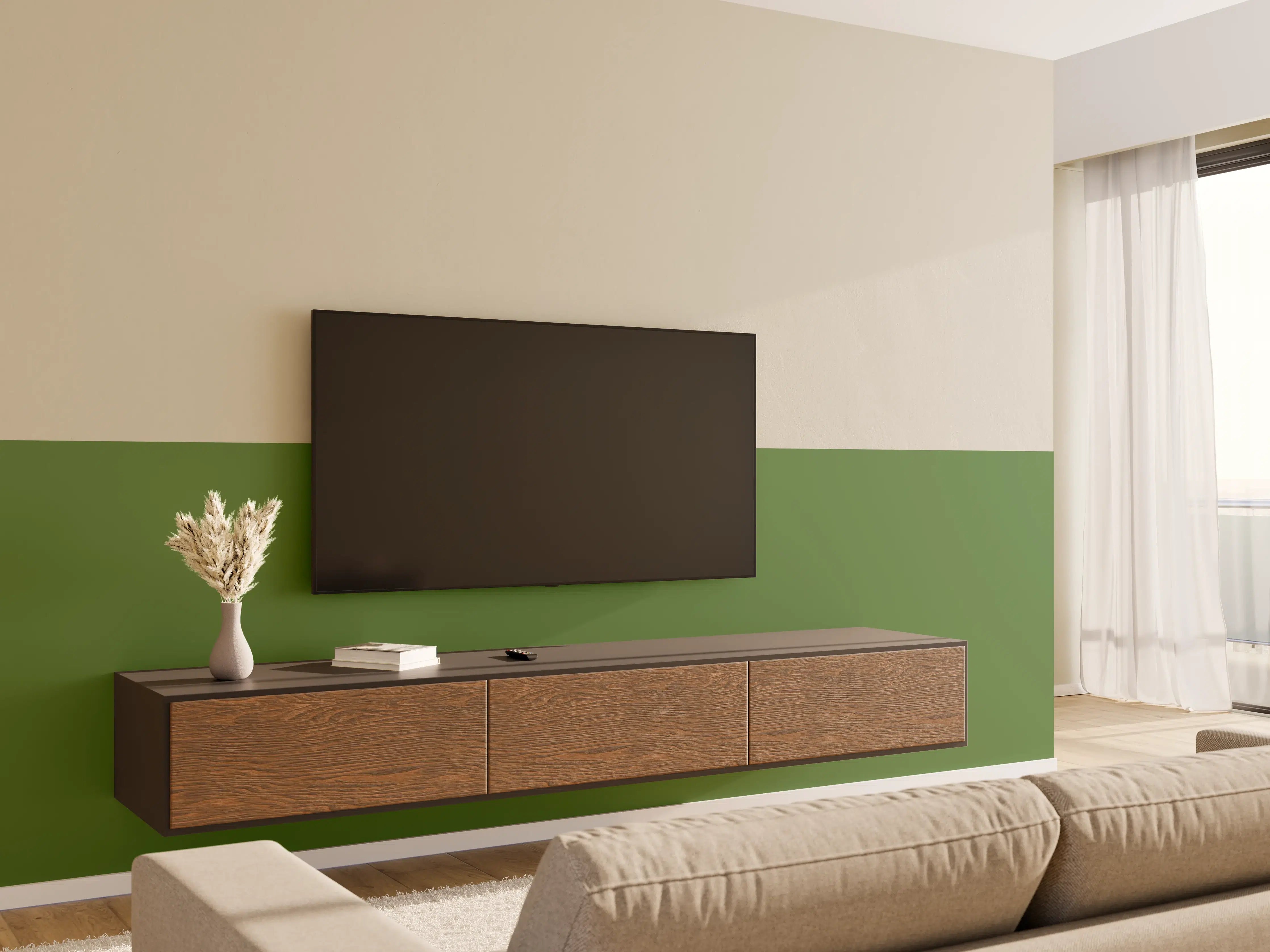 Wandverkleidung Wohnzimmer - RAL 6025 (Farngrün)