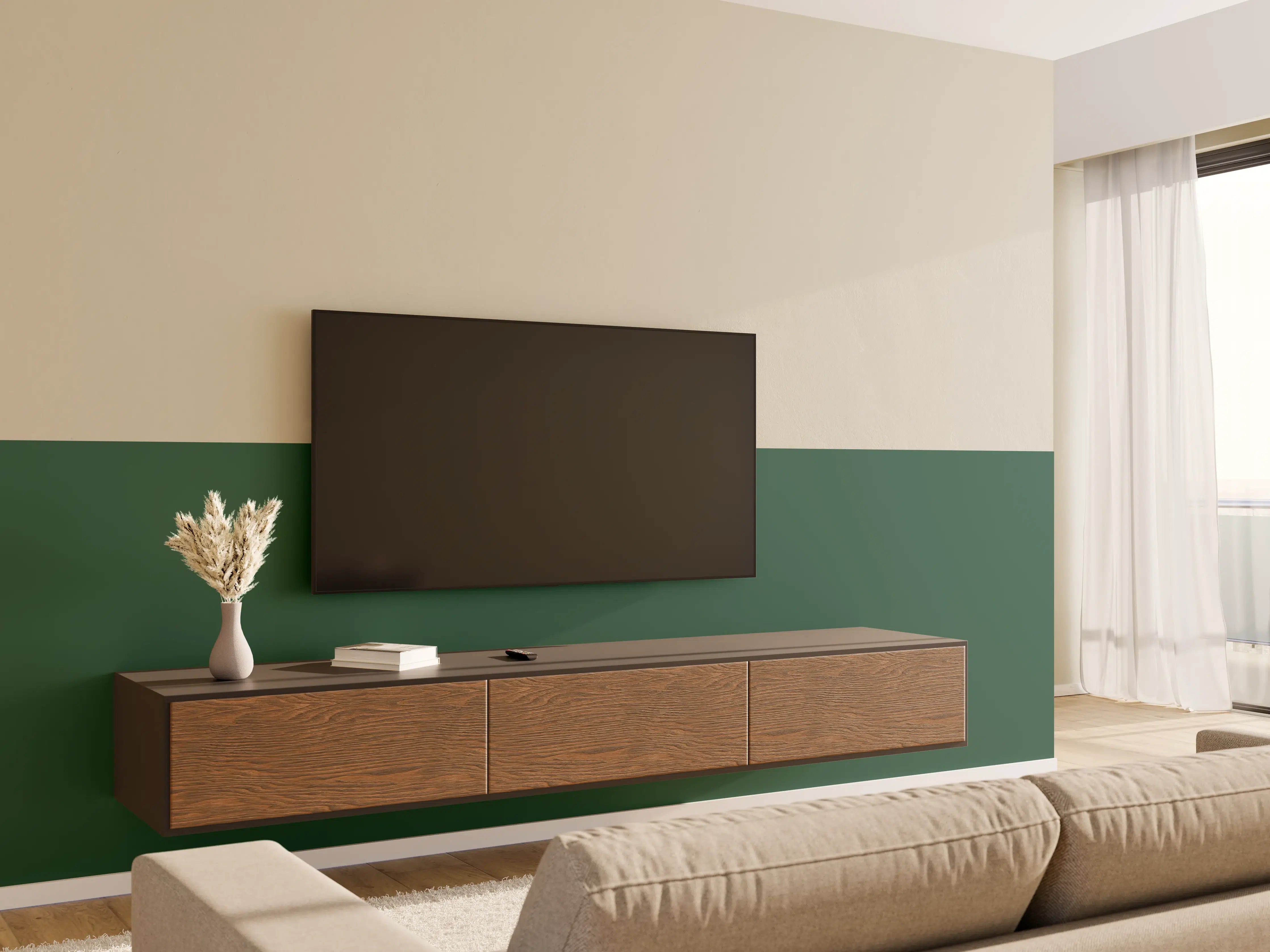 Wandverkleidung Wohnzimmer - RAL 6028 (Kieferngrün)