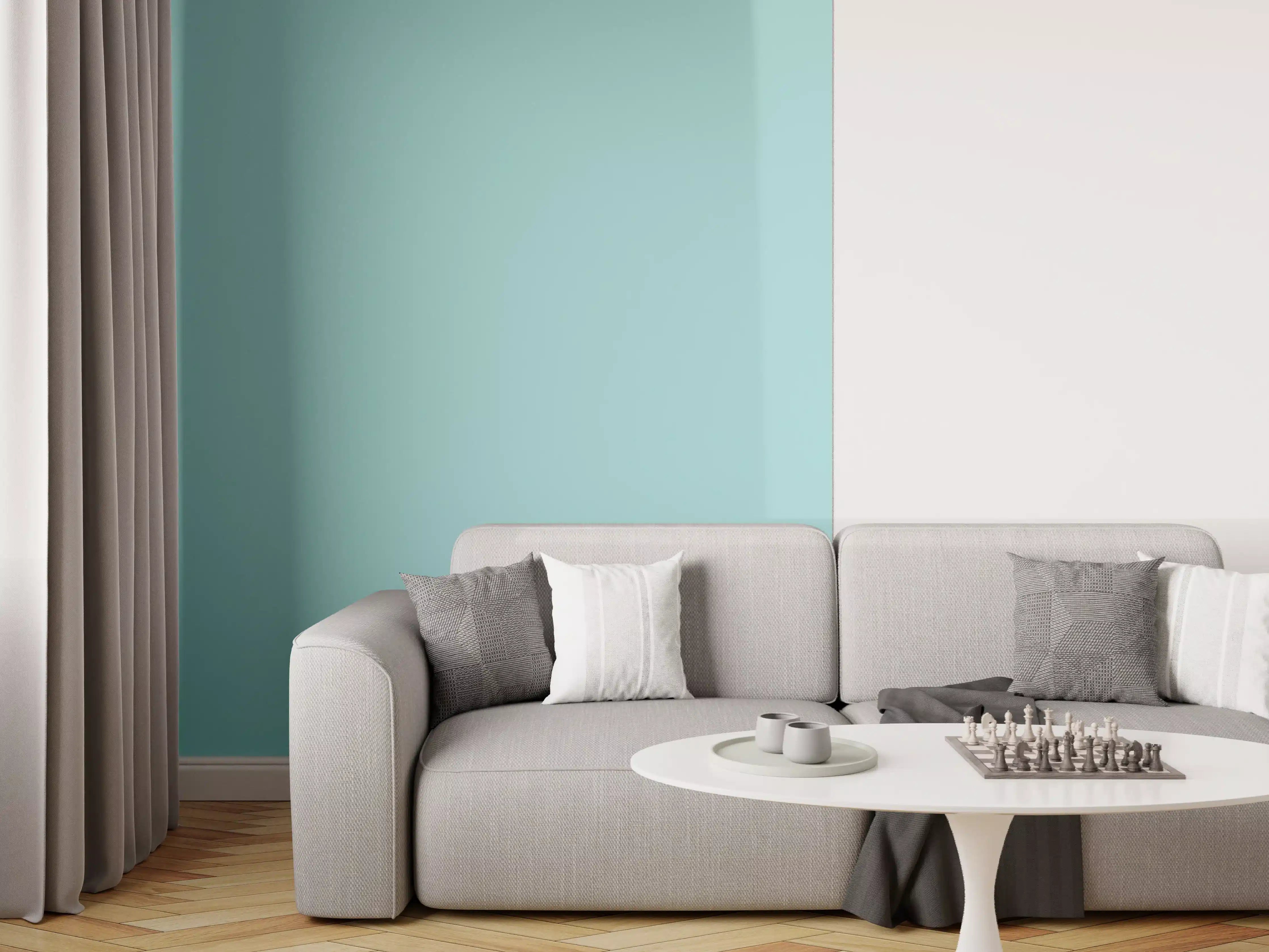 Wandverkleidung Wohnzimmer - RAL 6034 (Pastell-Türkis)