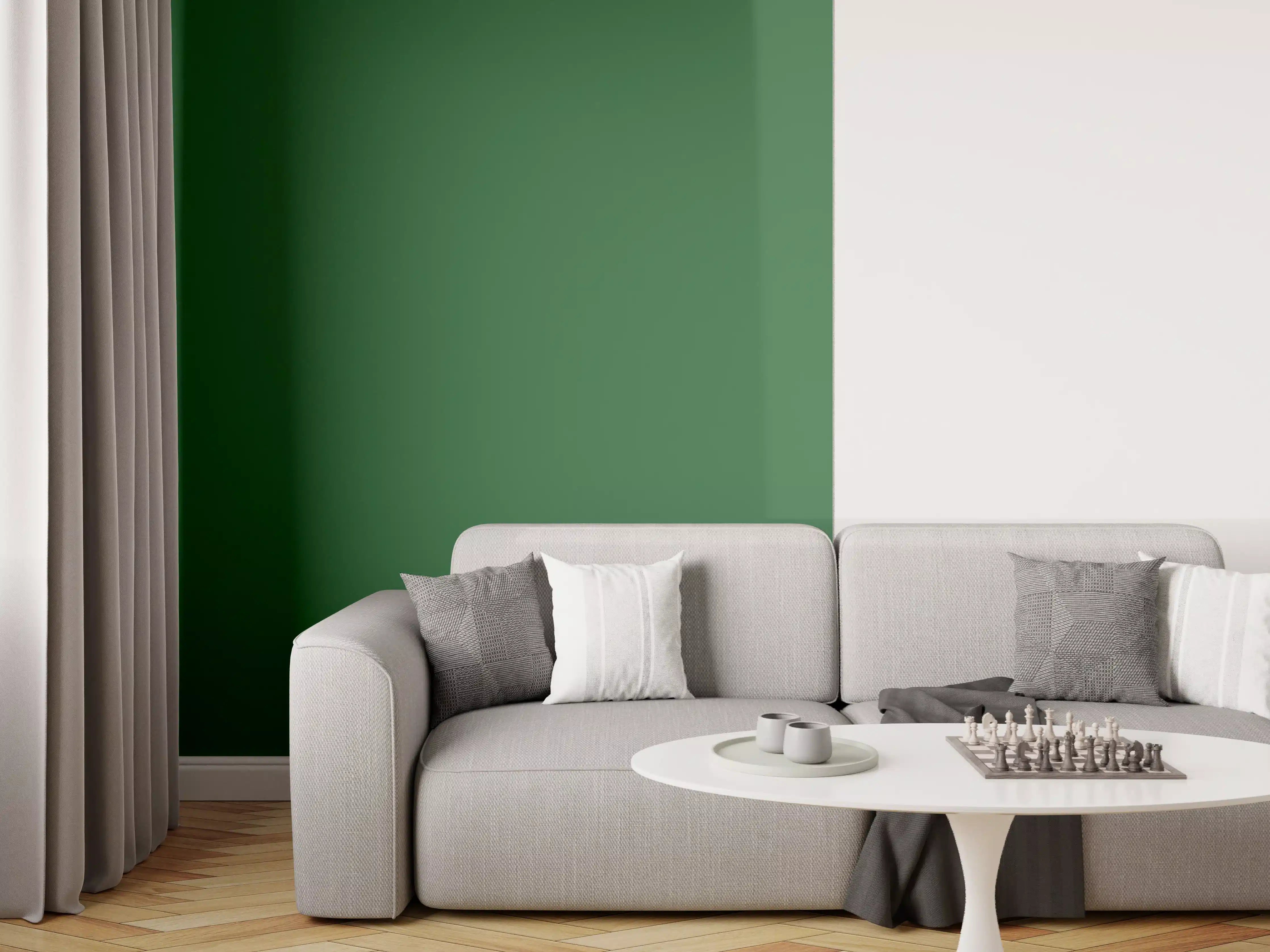 Wandverkleidung Wohnzimmer - RAL 6035 (Perlgrün)