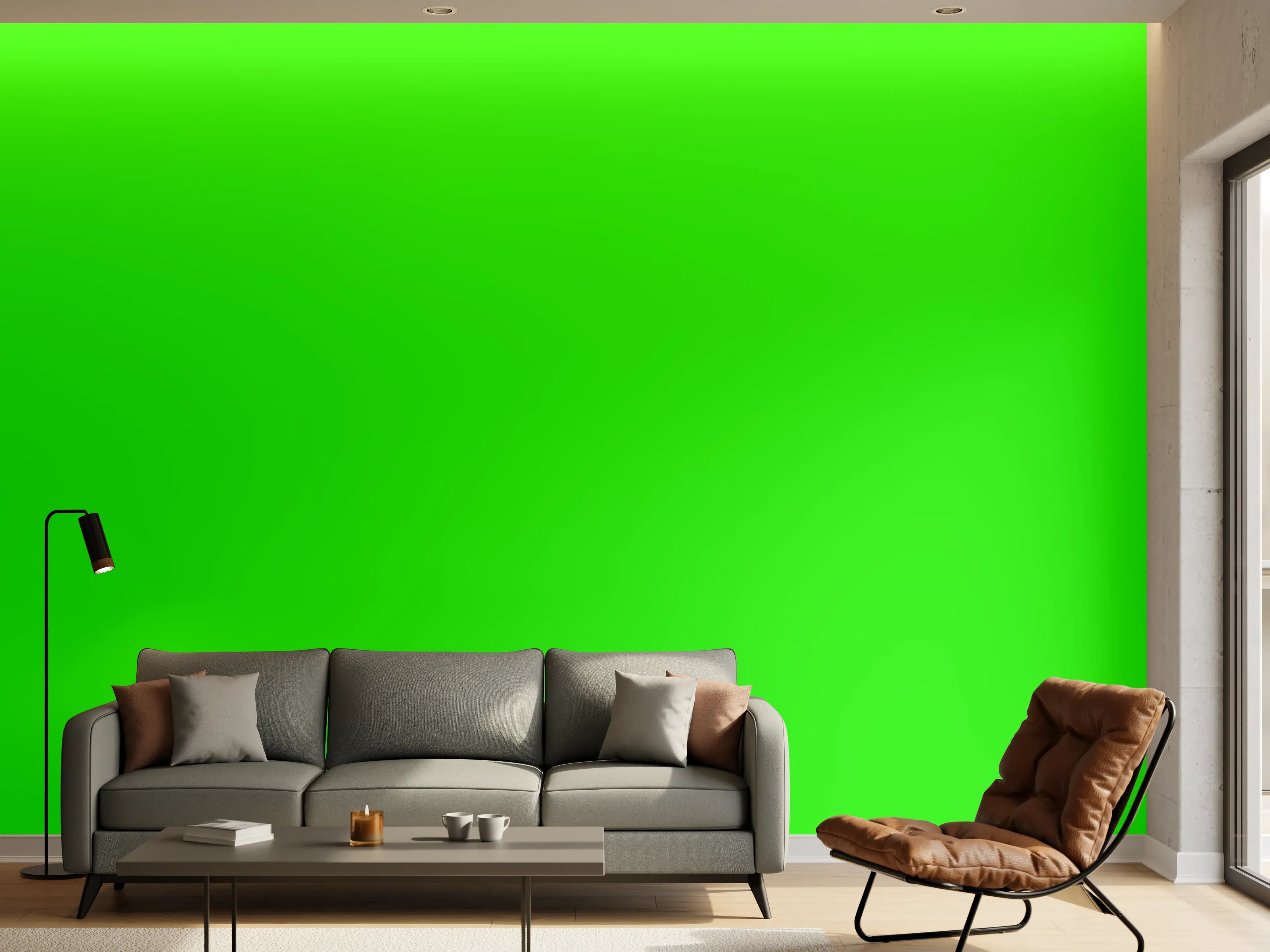 Wandverkleidung Wohnzimmer - RAL 6037 (Reines Grün)