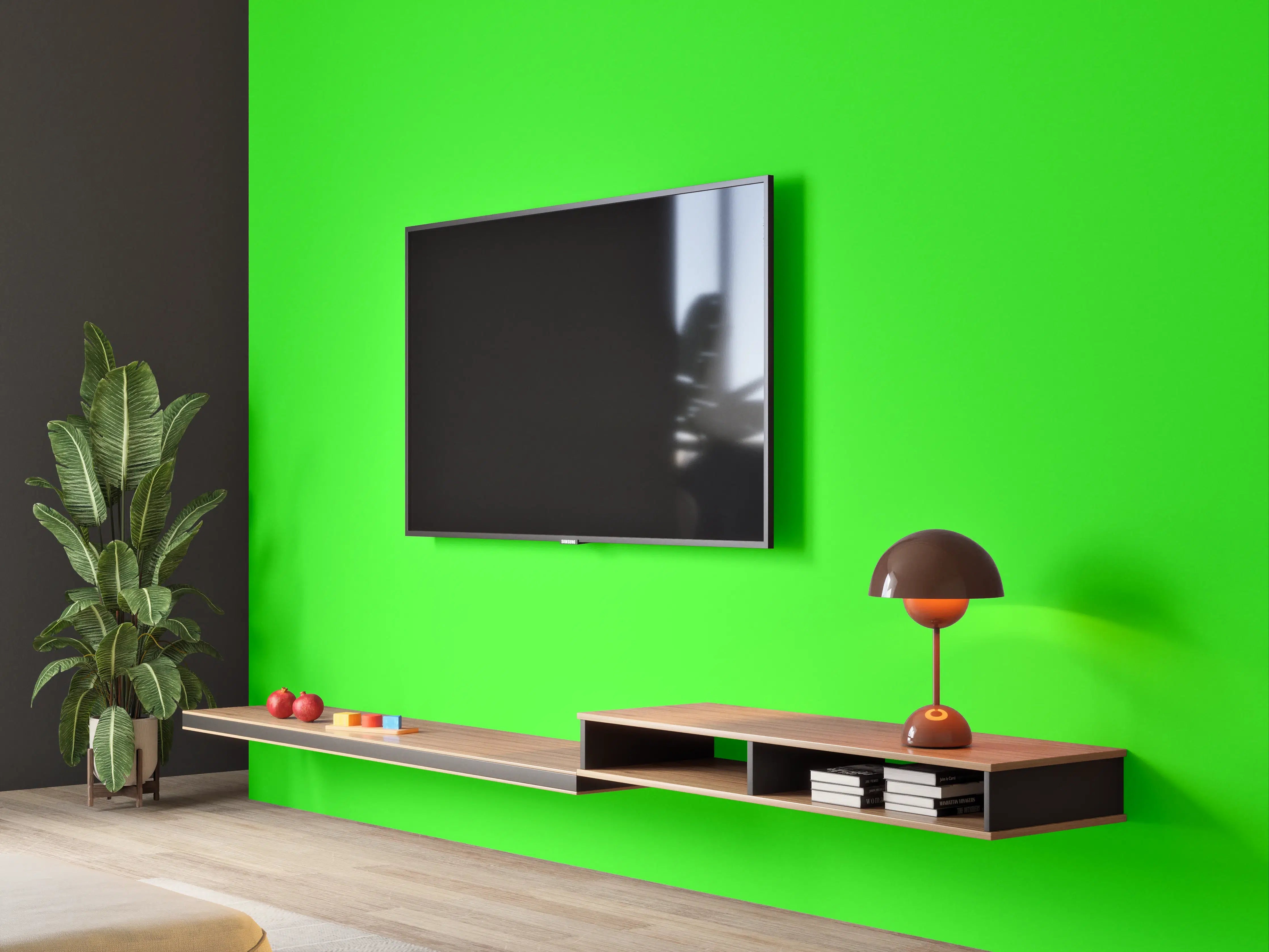 Wandverkleidung Wohnzimmer - RAL 6037 (Reines Grün)
