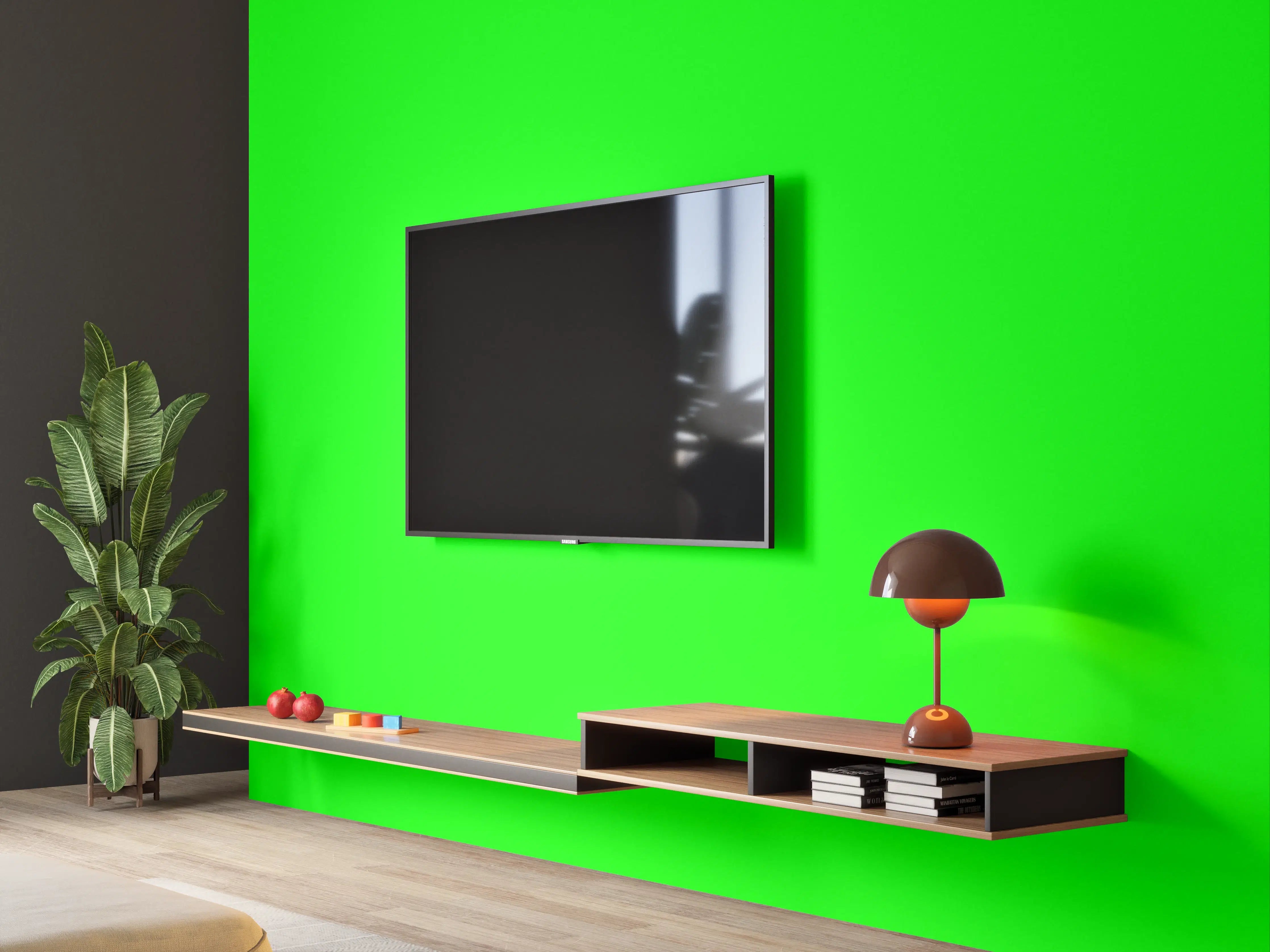 Wandverkleidung Wohnzimmer - RAL 6038 (leuchtendes Grün)