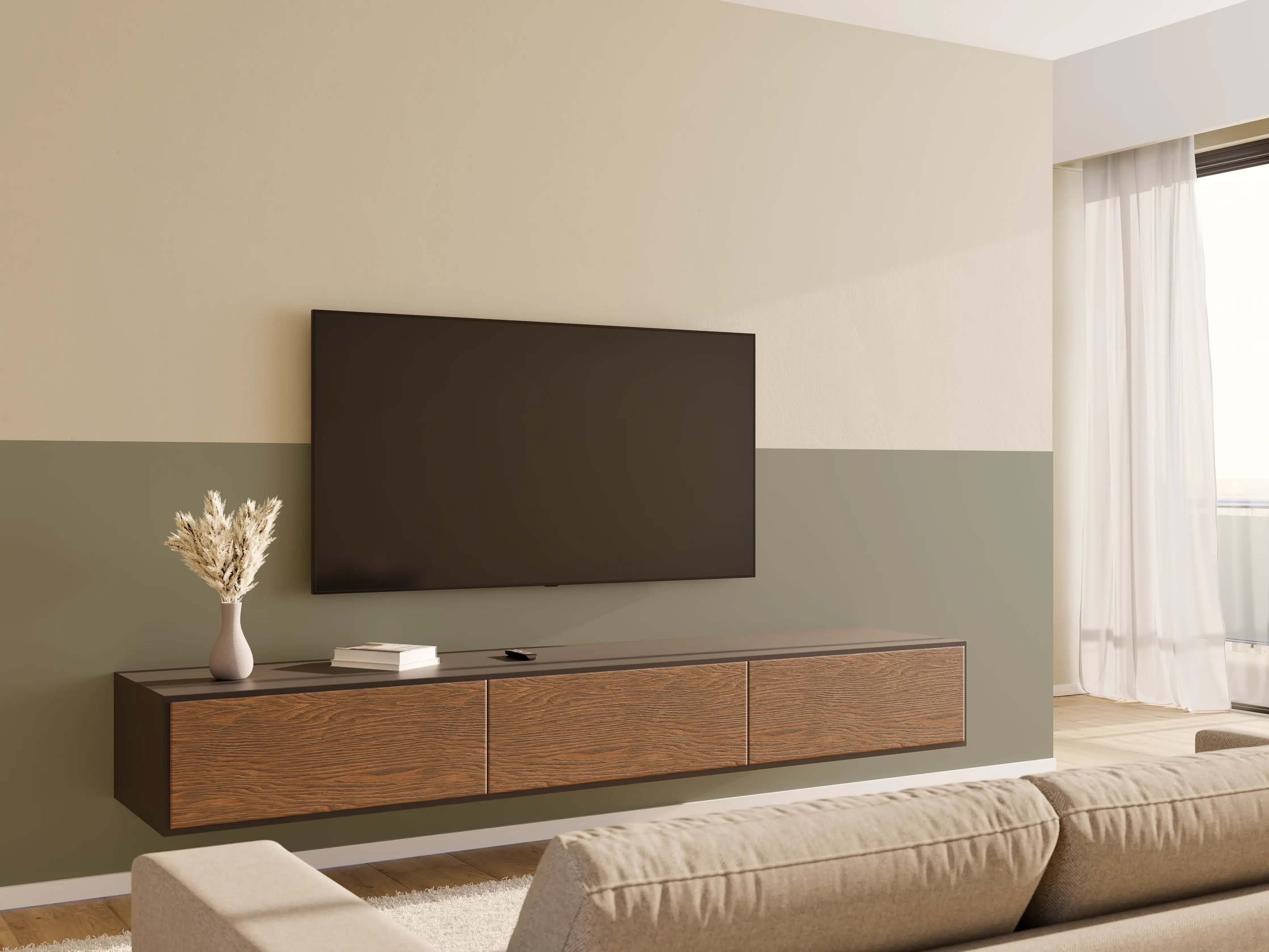 Wandverkleidung Wohnzimmer - RAL 7003 (Moosgrau)