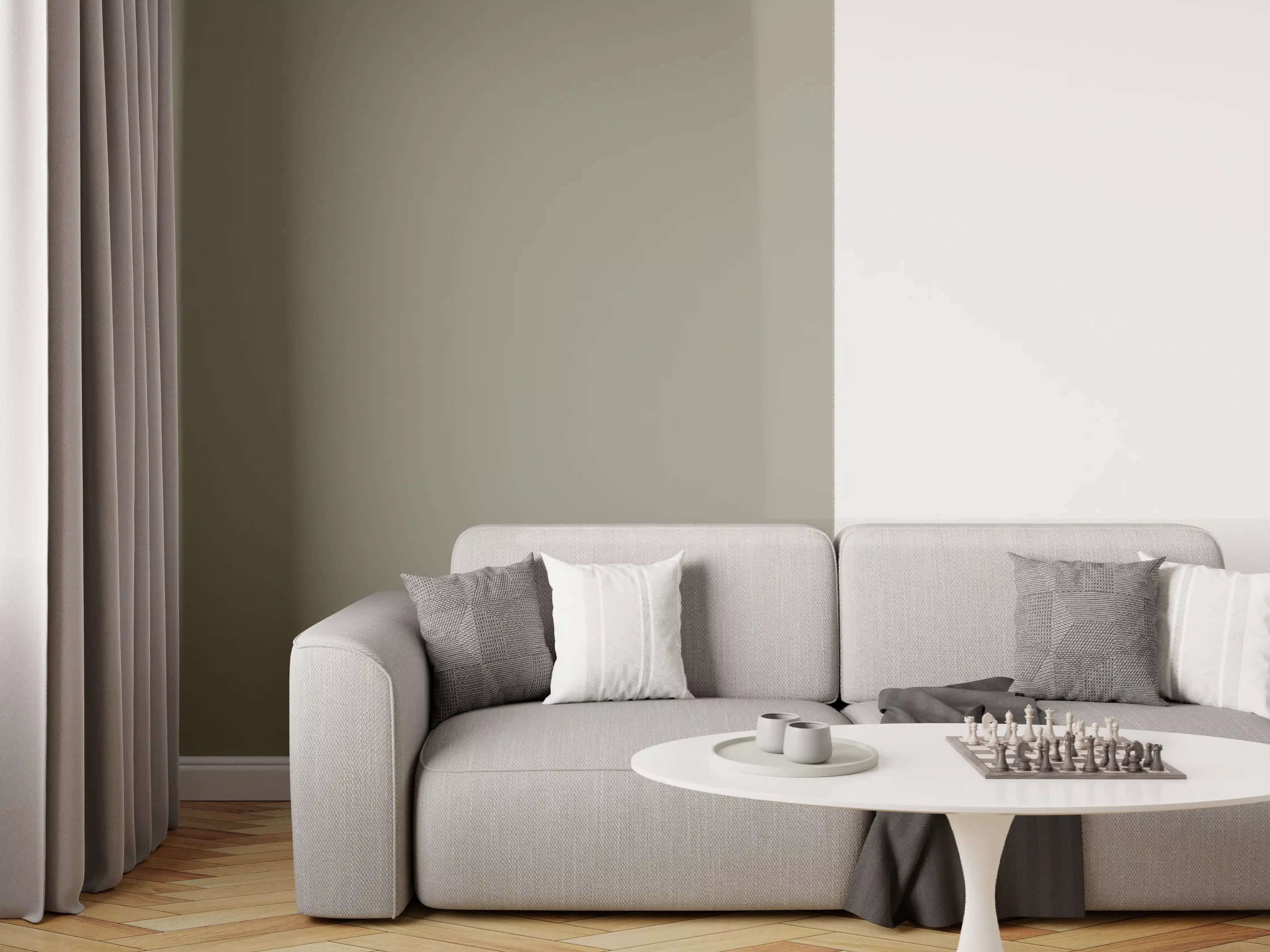 Wandverkleidung Wohnzimmer - RAL 7003 (Moosgrau)