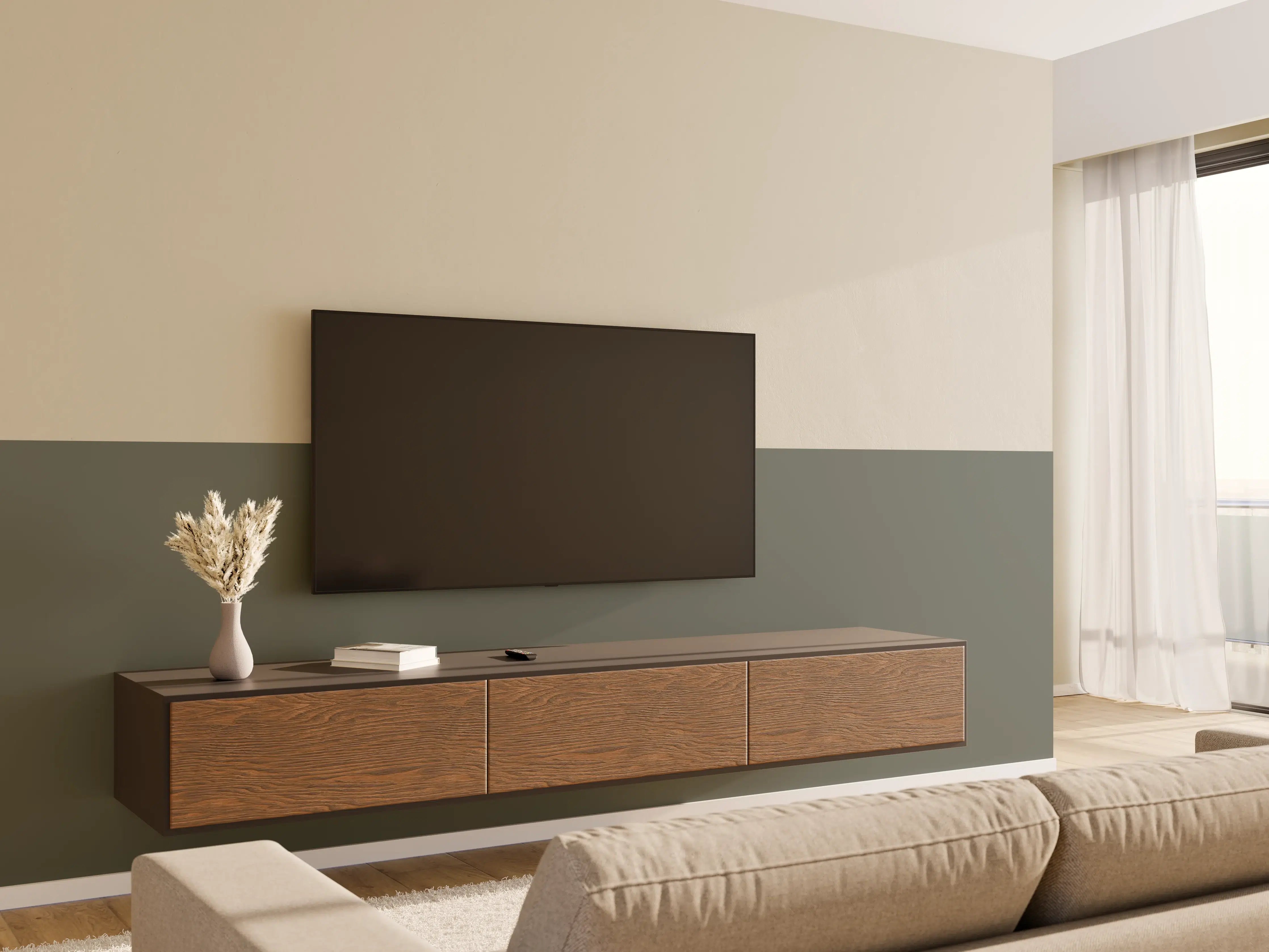 Wandverkleidung Wohnzimmer - RAL 7009 (Grüngrau)
