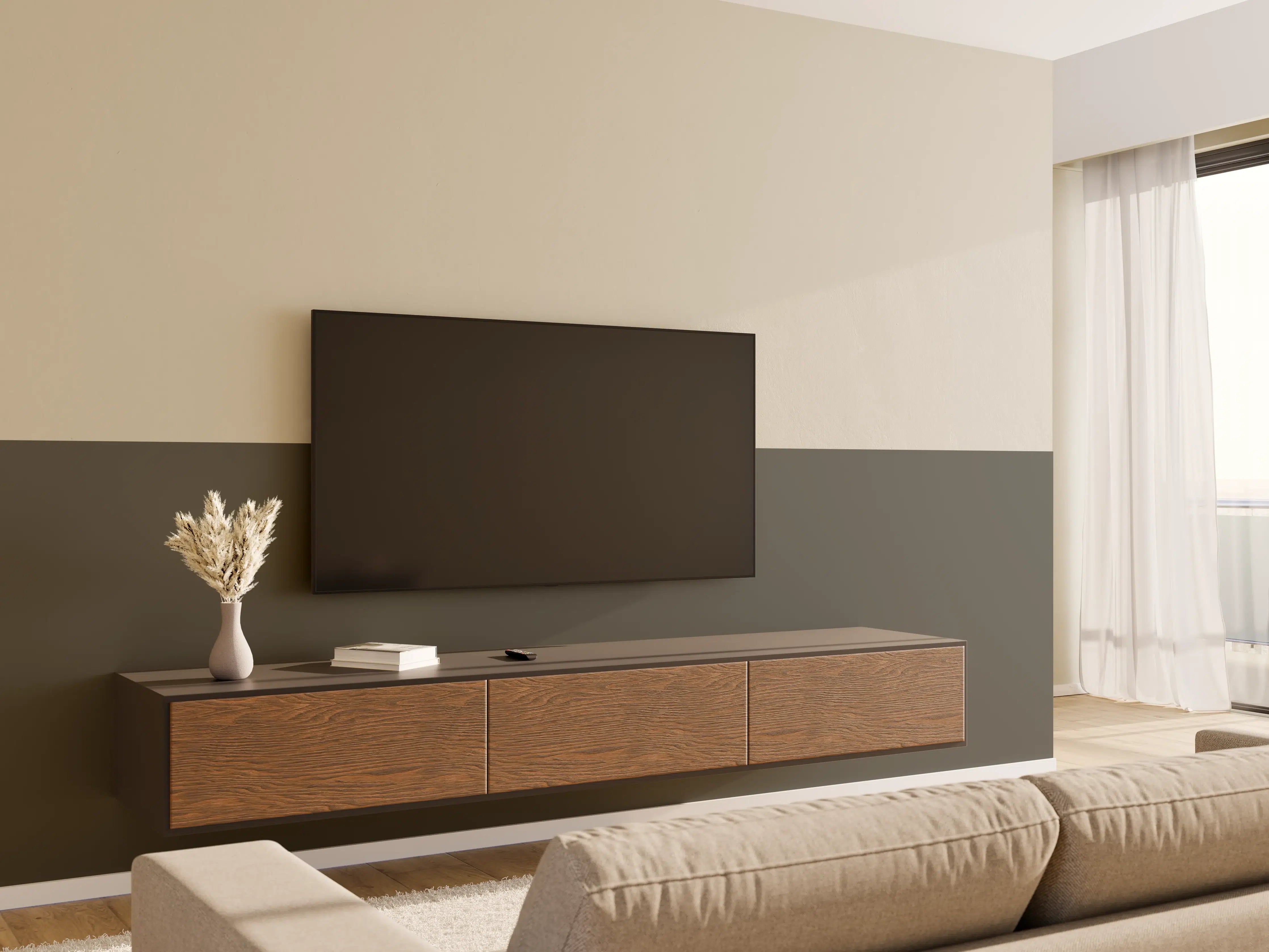 Wandverkleidung Wohnzimmer - RAL 7022 (Umbragrau)