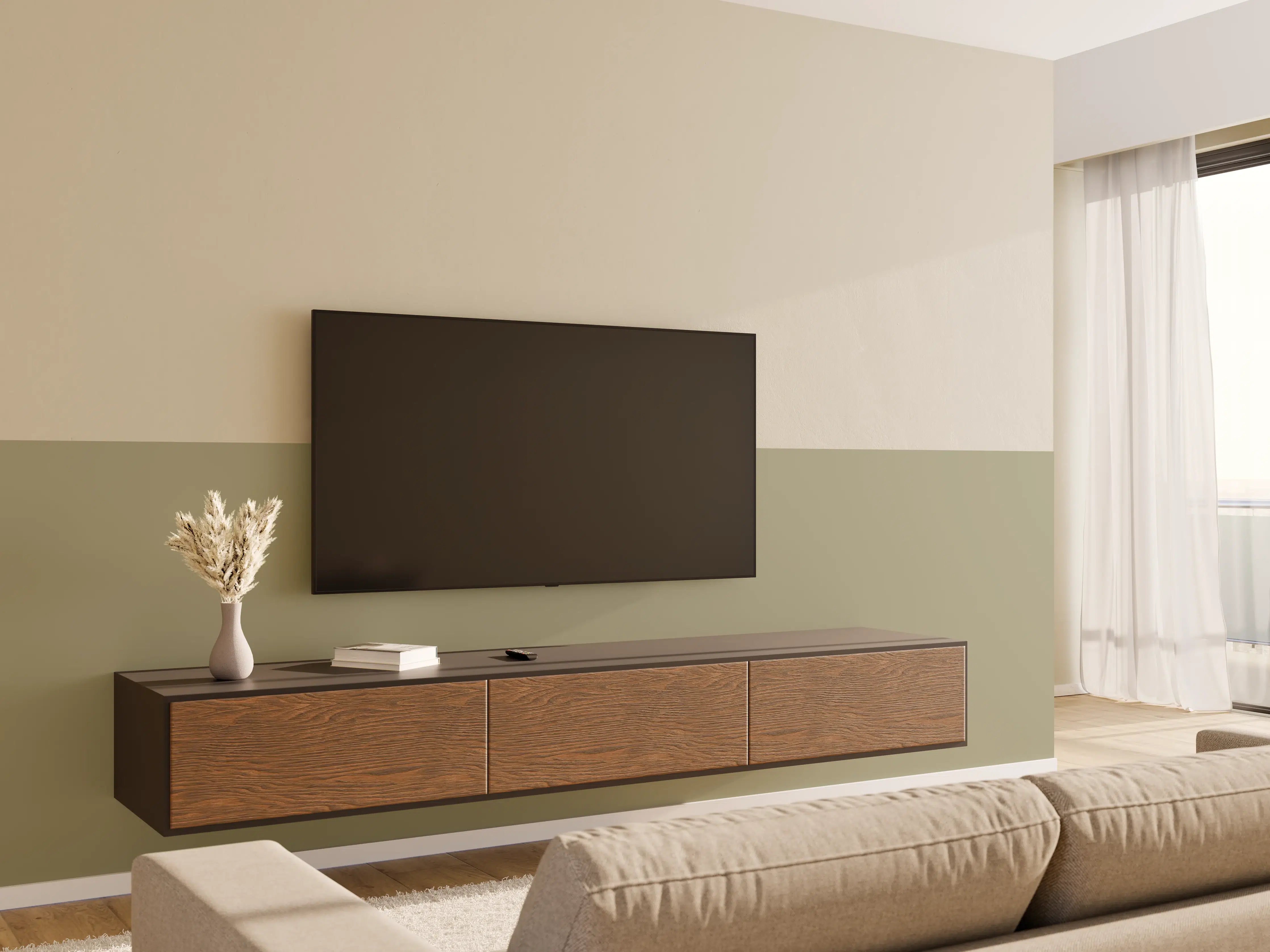 Wandverkleidung Wohnzimmer - RAL 7034 (Gelbgrau)