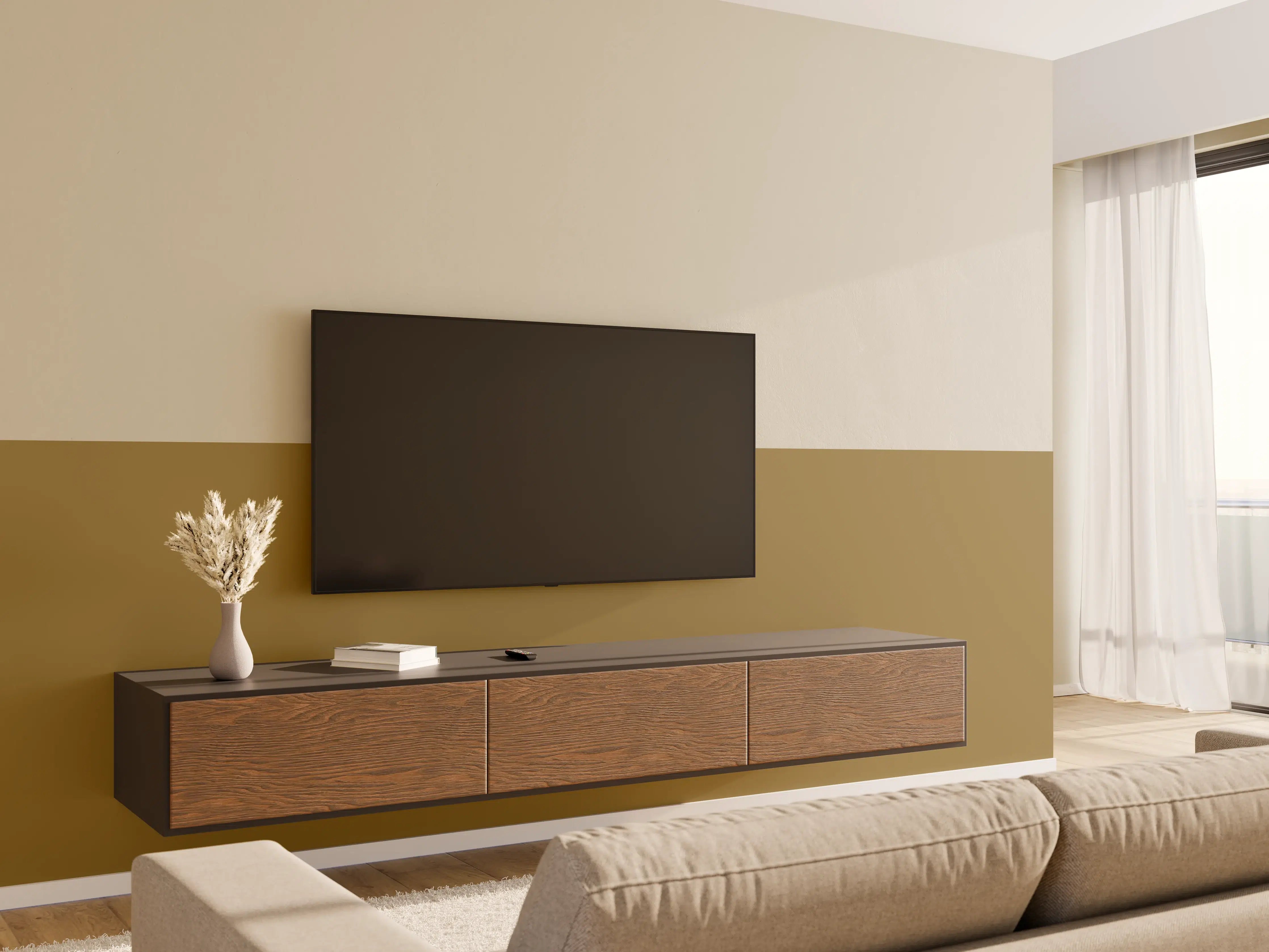 Wandverkleidung Wohnzimmer - RAL 8000 (Grünbraun)