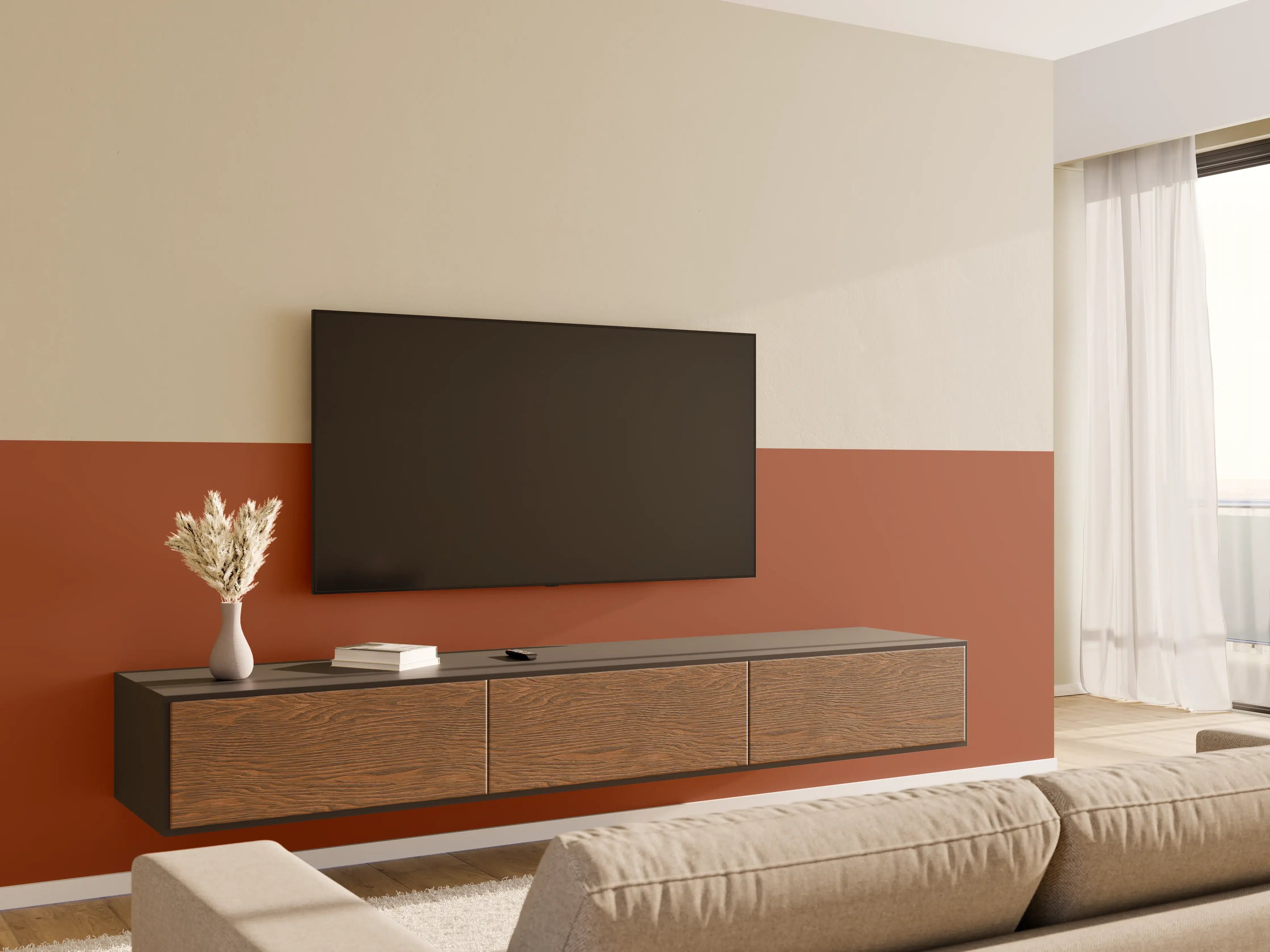 Wandverkleidung Wohnzimmer - RAL 8004 (Kupferbraun)
