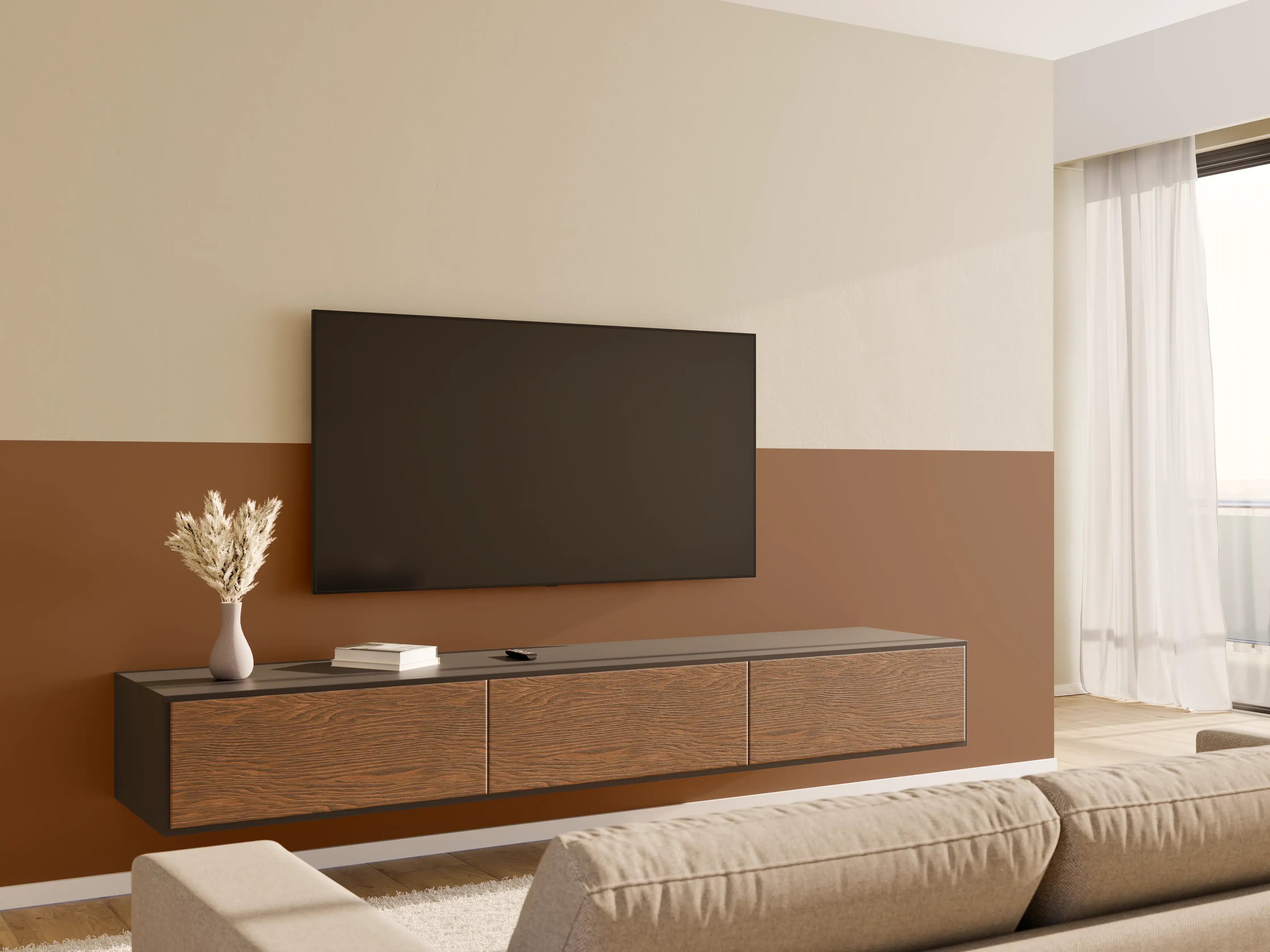 Wandverkleidung Wohnzimmer - RAL 8024 (Beigebraun)