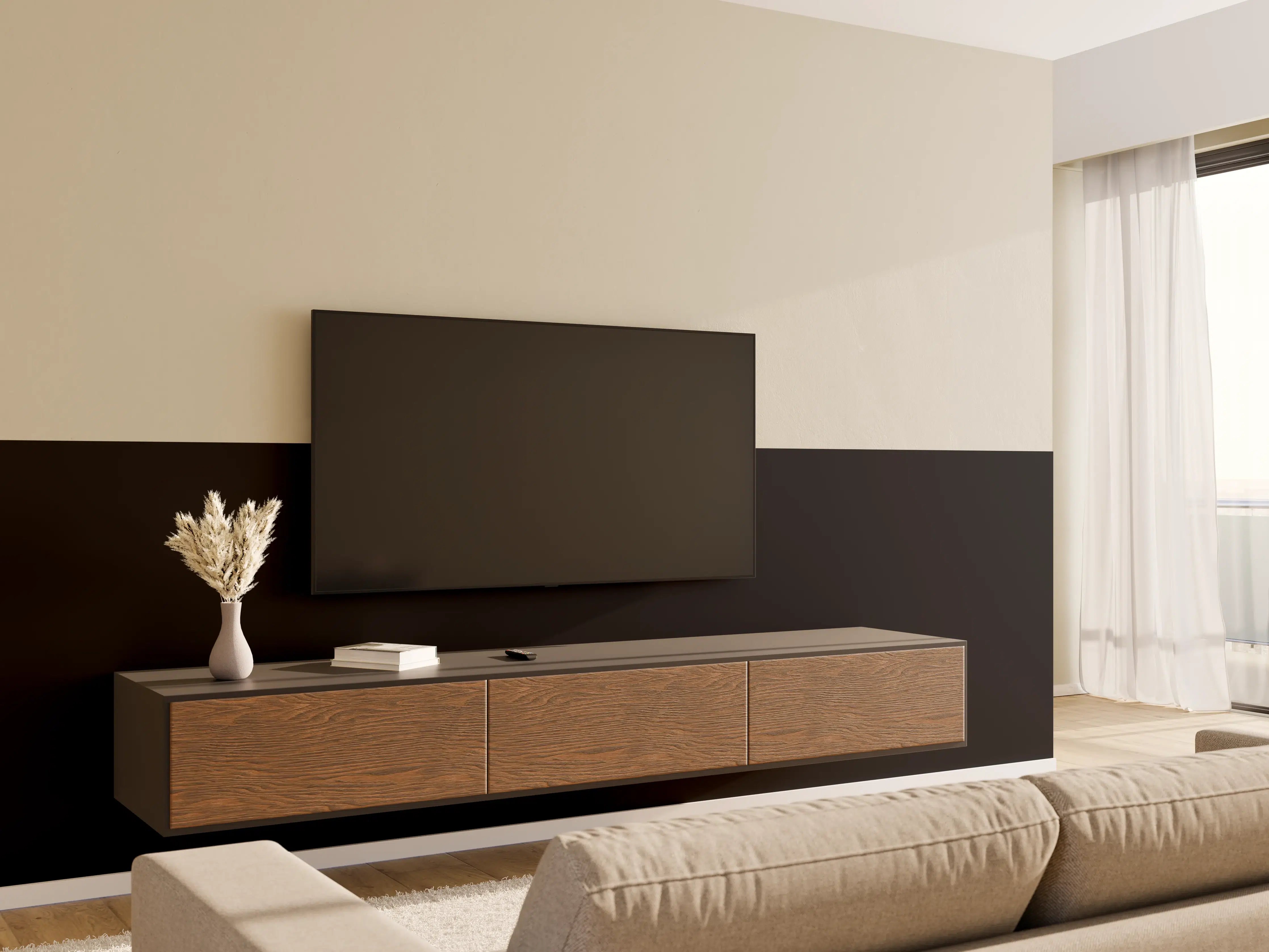 Wandverkleidung Wohnzimmer - RAL 9005 (Tiefschwarz)