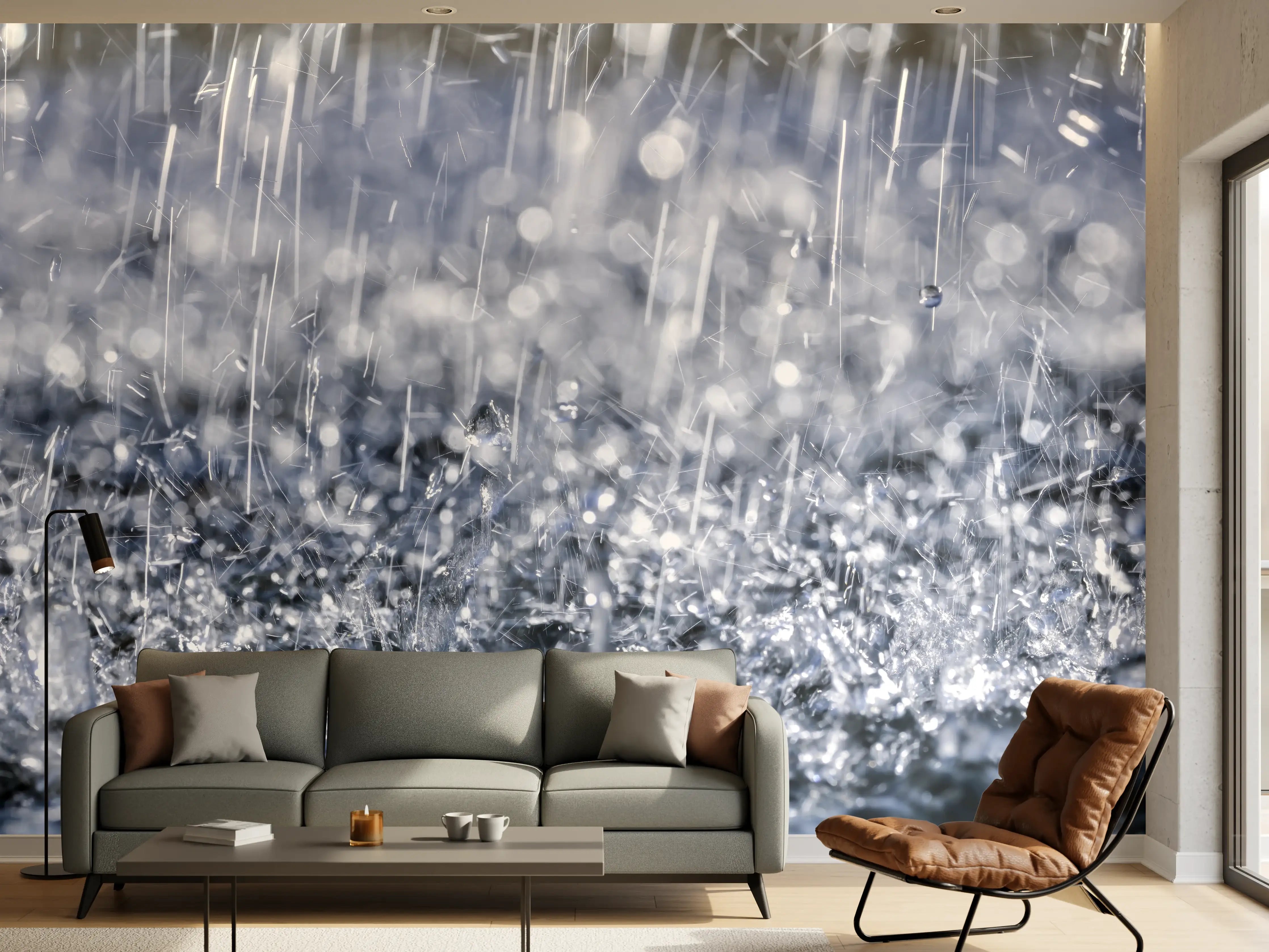 Wandverkleidung Wohnzimmer - Regentropfen im Detail