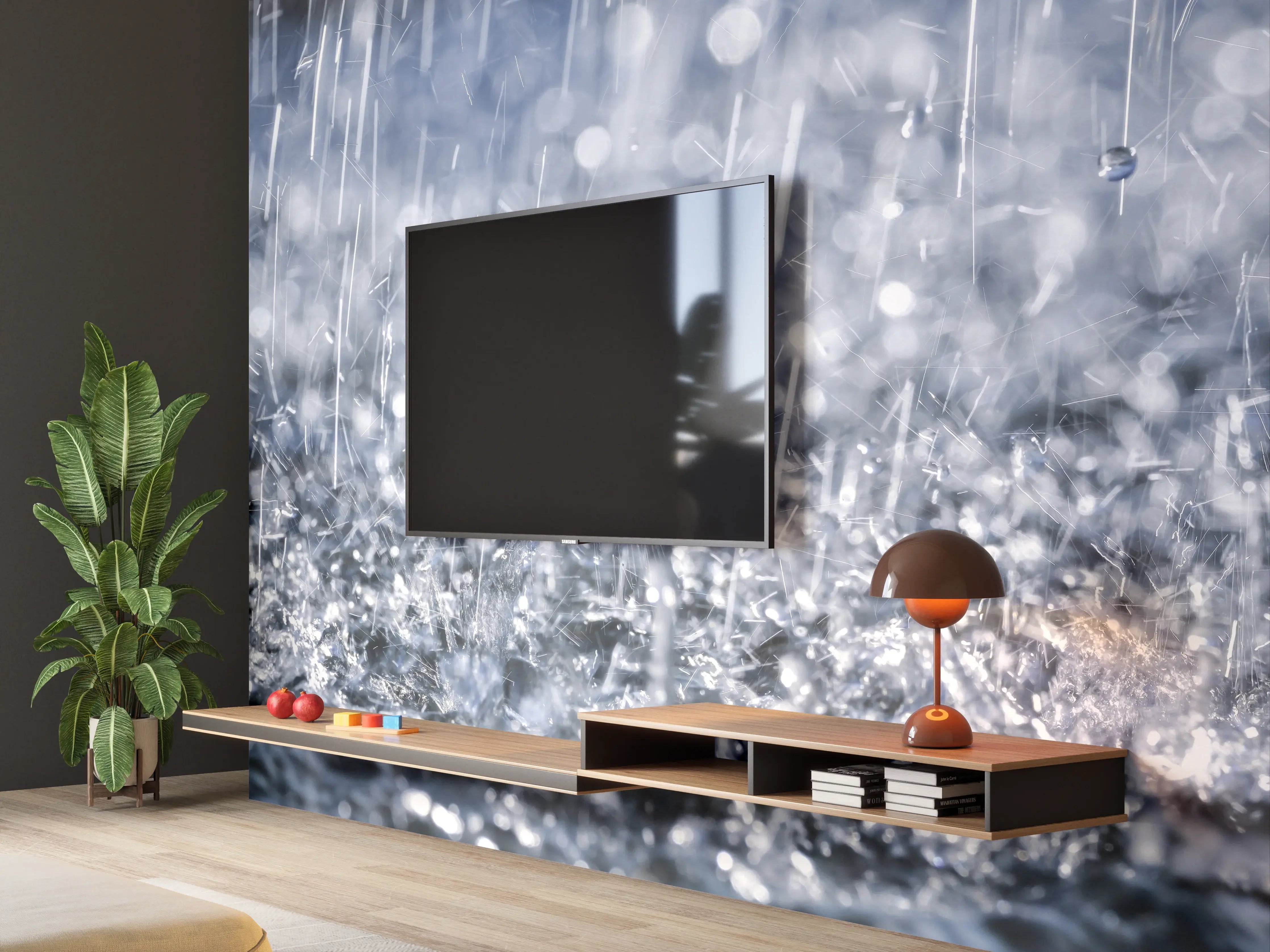 Wandverkleidung Wohnzimmer - Regentropfen im Detail