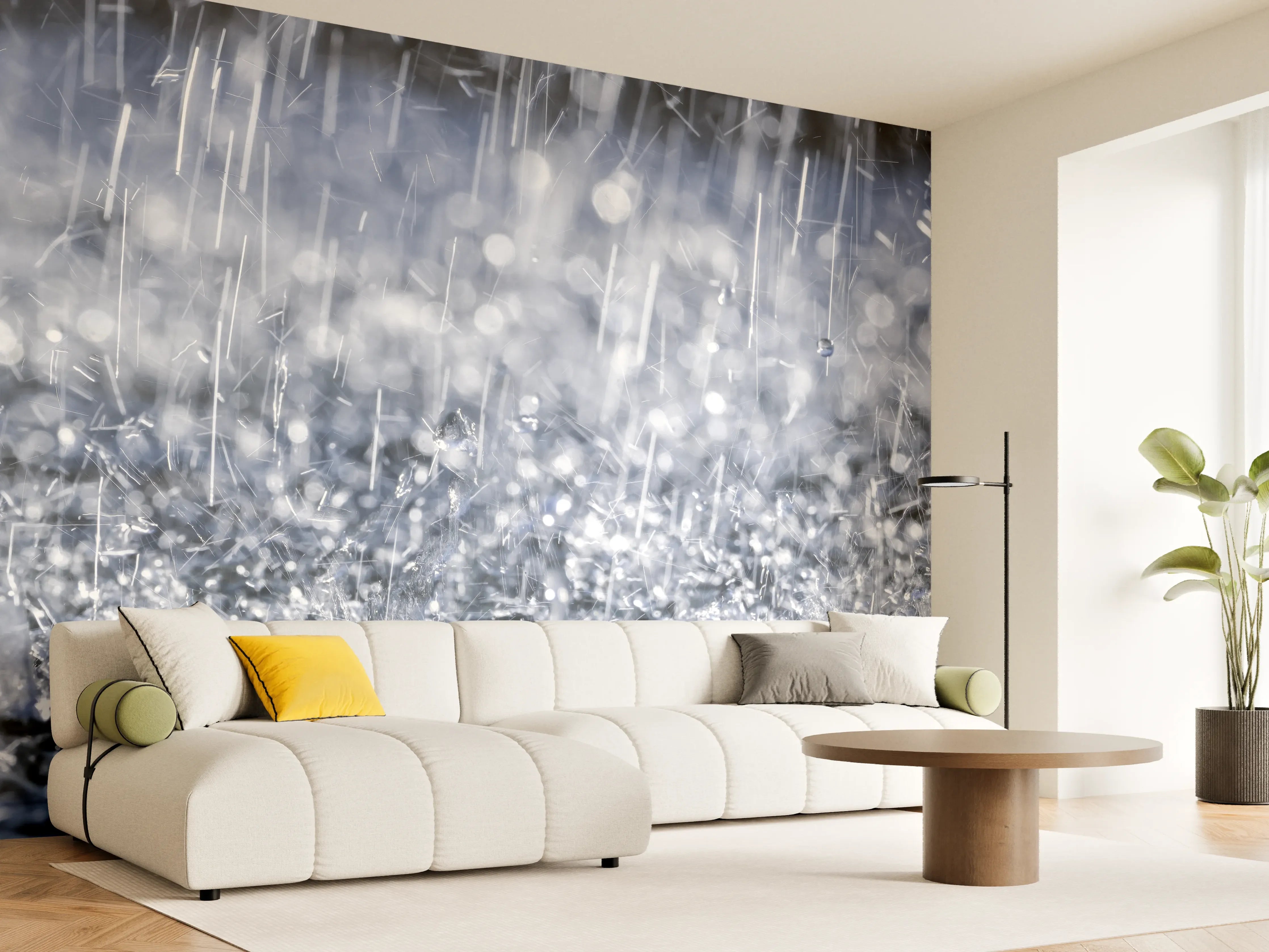 Wandverkleidung Wohnzimmer - Regentropfen im Detail