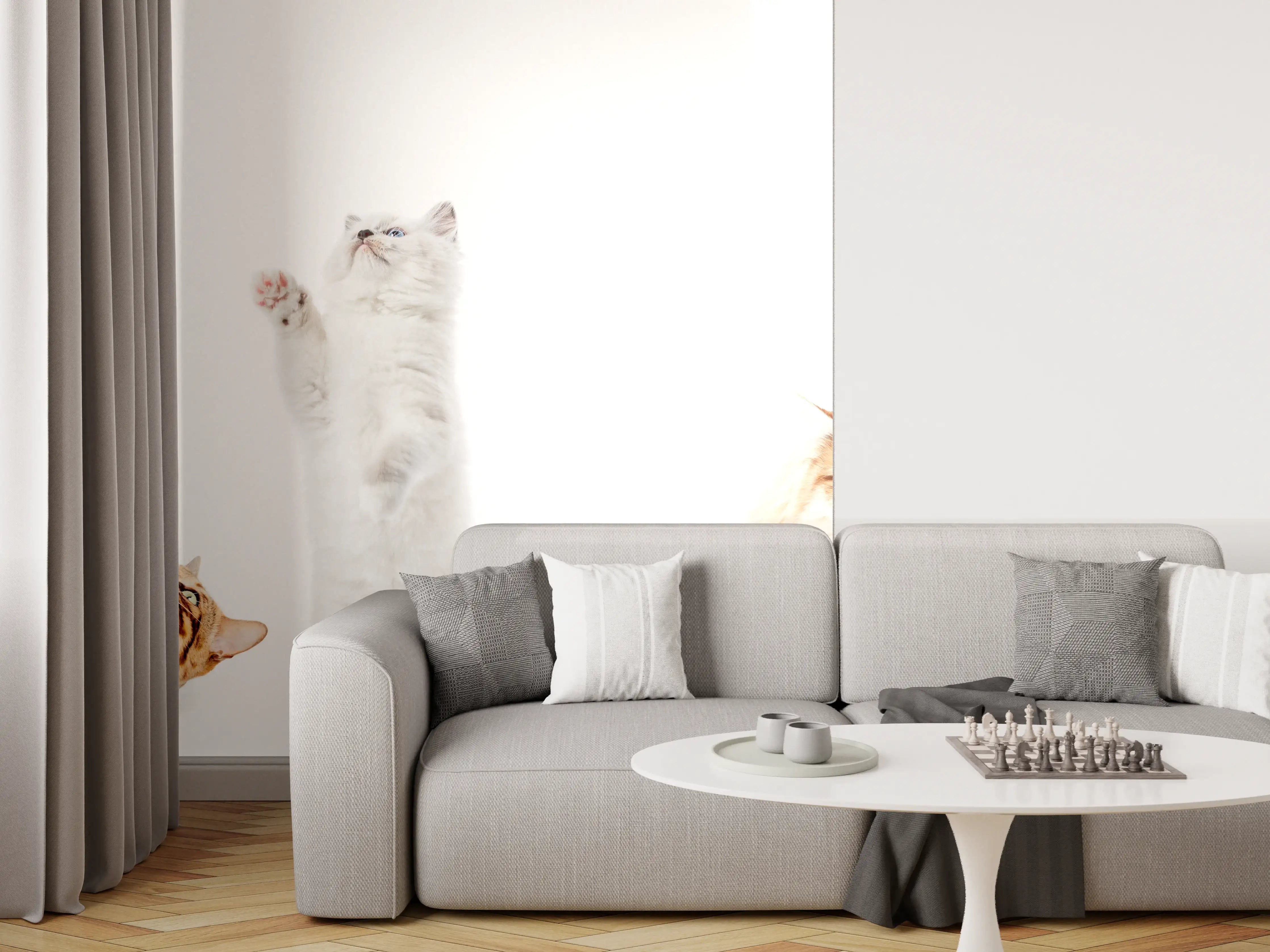 Wandverkleidung Wohnzimmer - Reinrassige Katzen Weiß-Sammlung