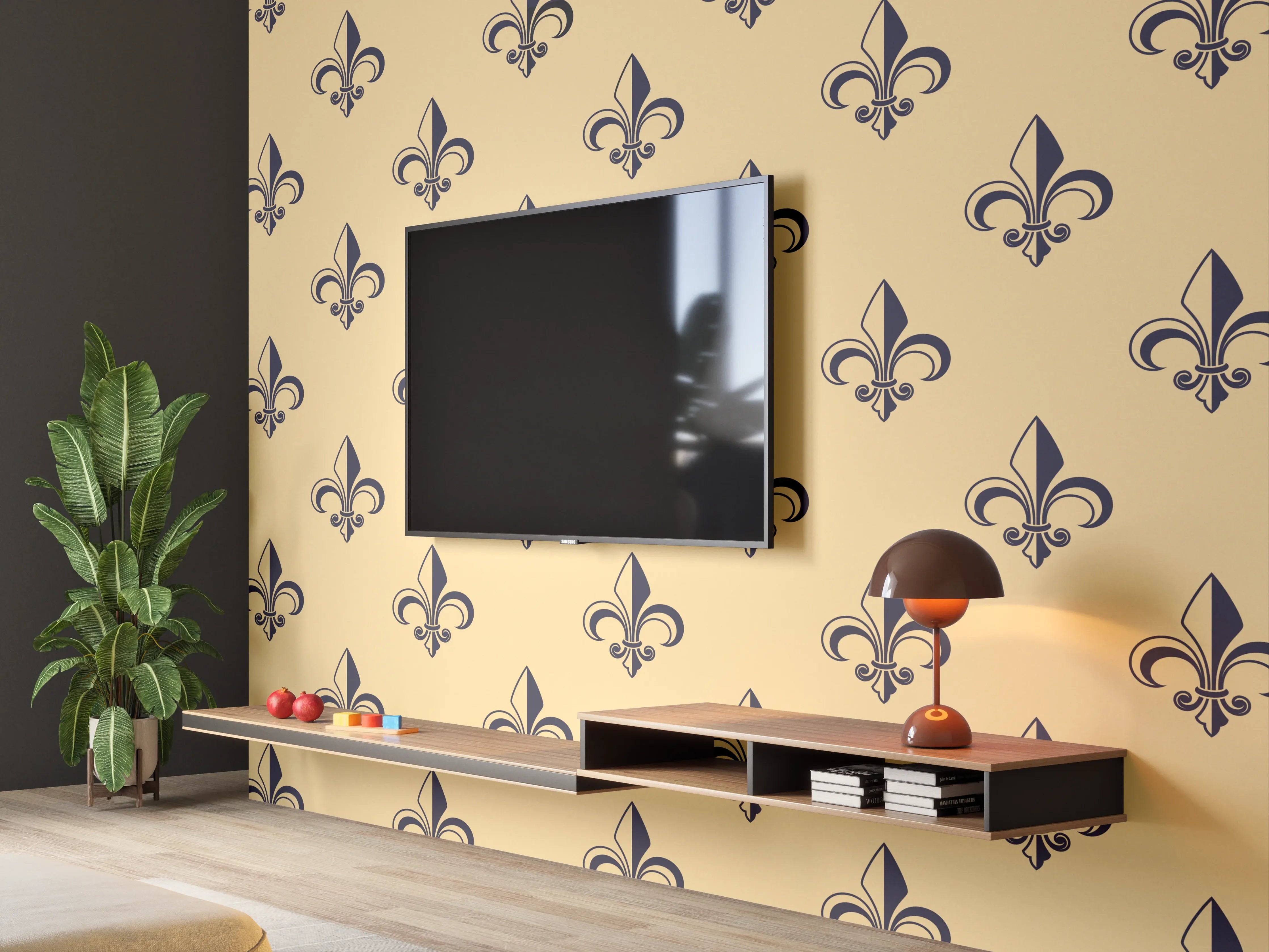 Wandverkleidung Wohnzimmer - Retro-Muster Gold Braun