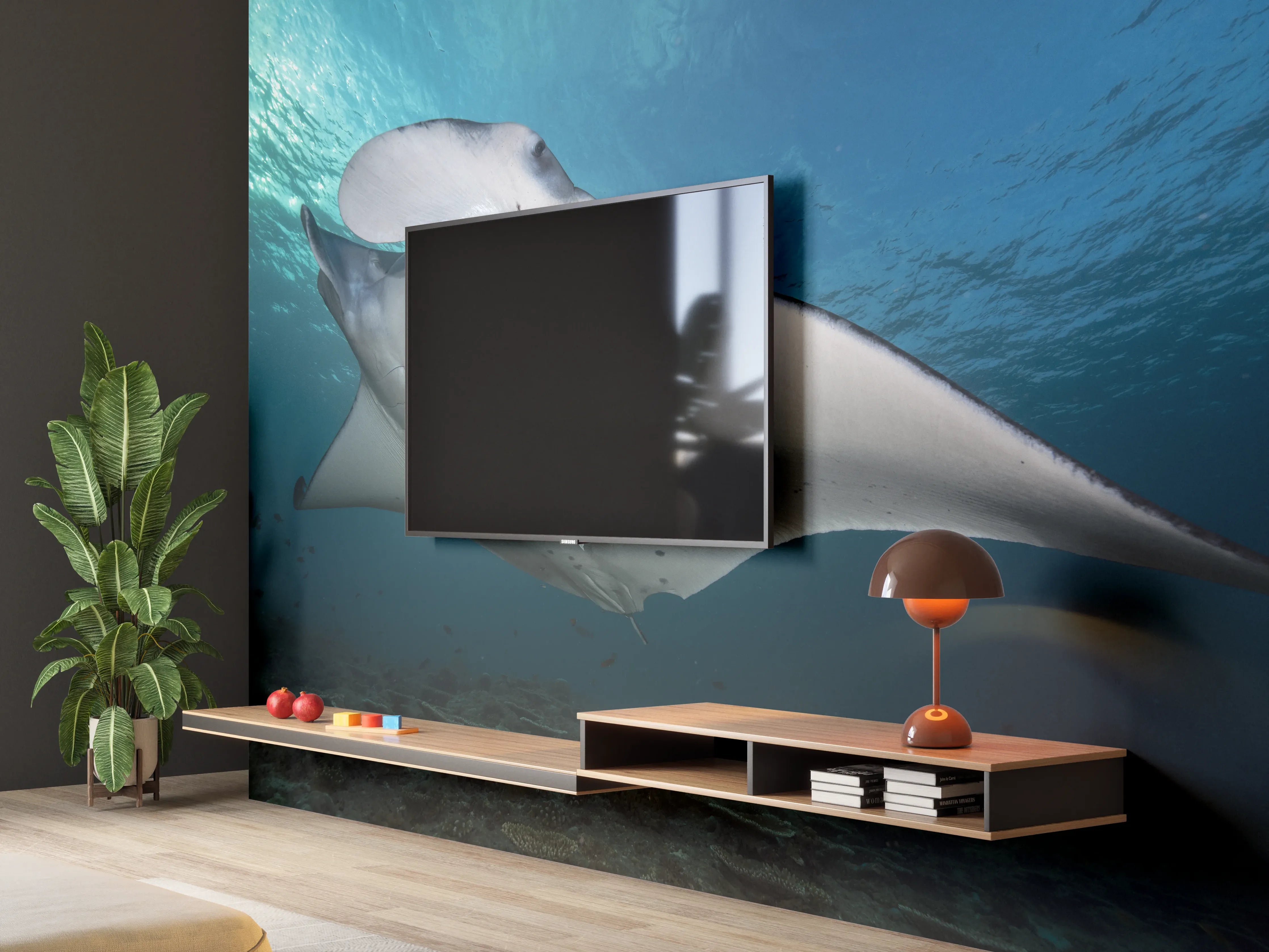 Wandverkleidung Wohnzimmer - Riff-Manta Unterwasser