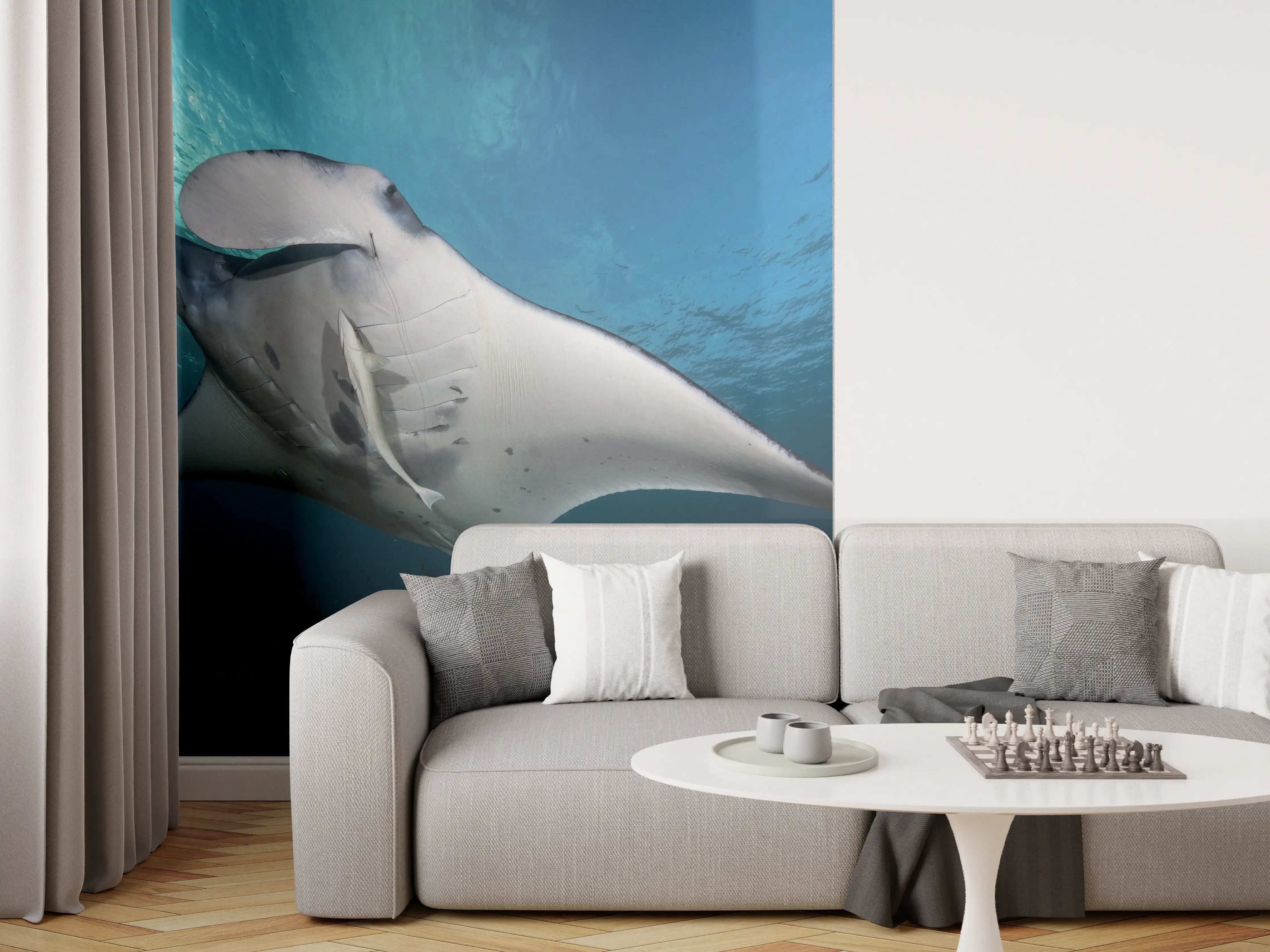 Wandverkleidung Wohnzimmer - Riff-Manta Unterwasser