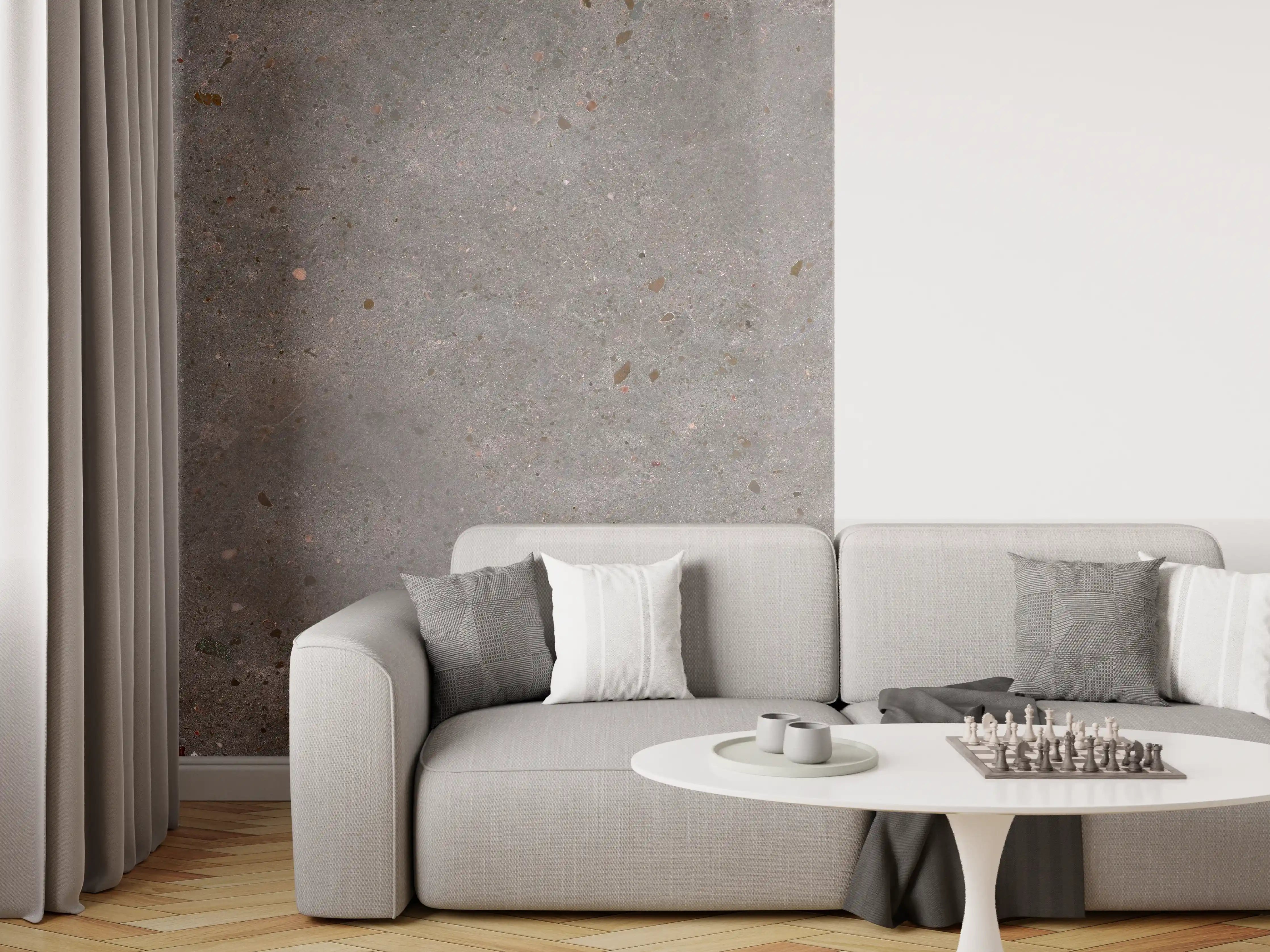 Wandverkleidung Wohnzimmer - Robuster Grautone Naturstein