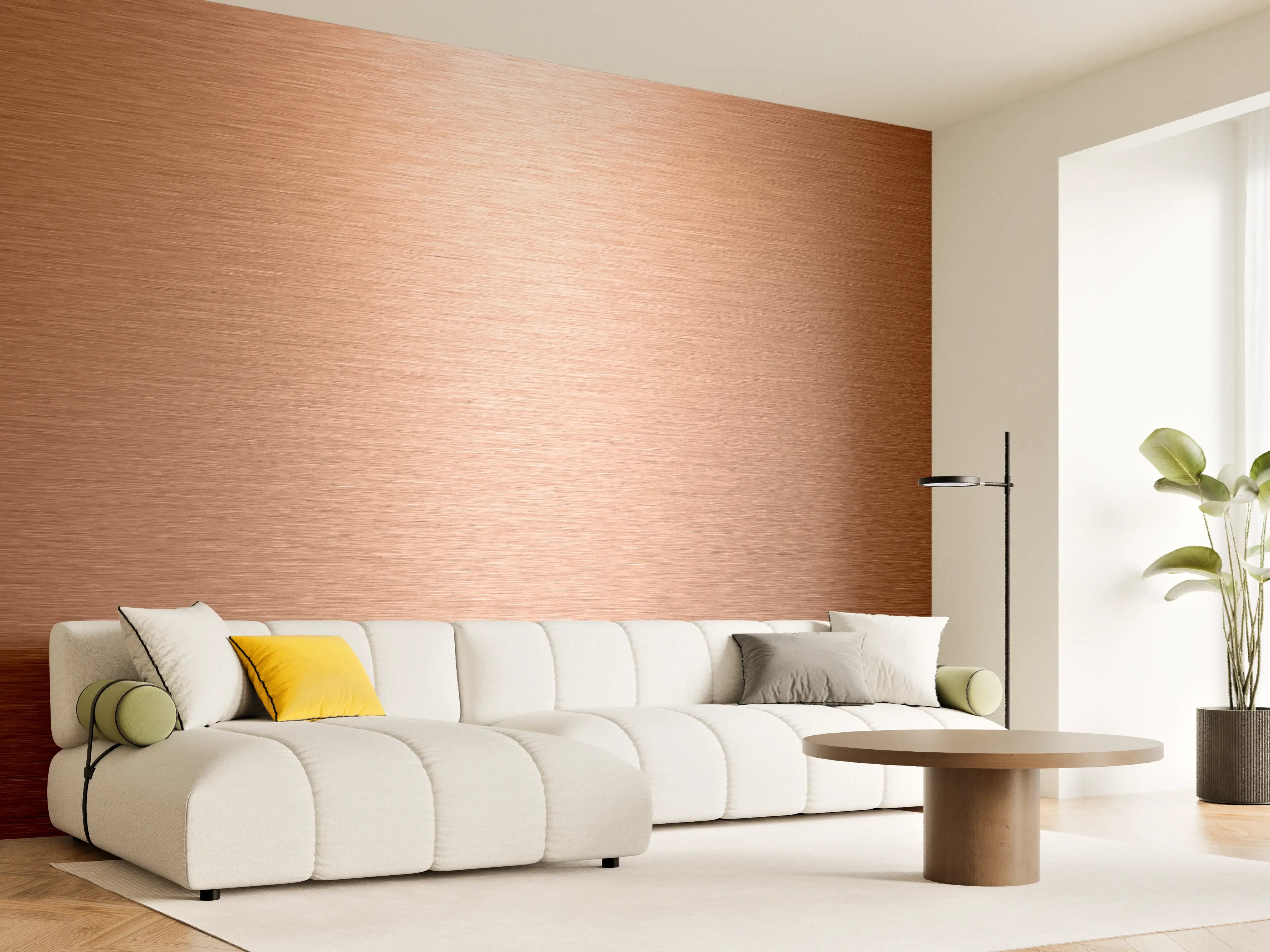 Wandverkleidung Wohnzimmer - Rohrstoff, Bronzefarben, Metalloptik