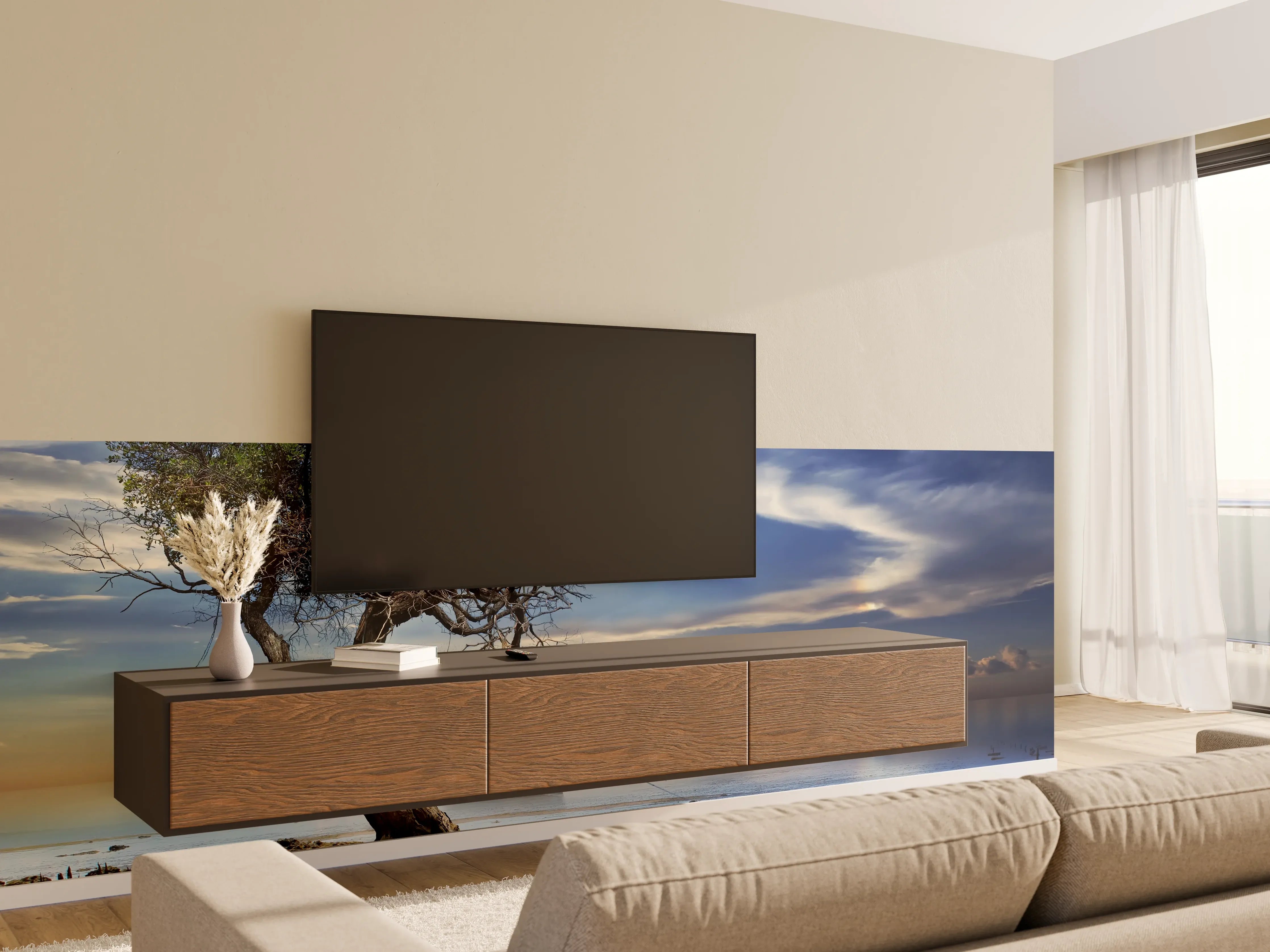 Wandverkleidung Wohnzimmer - Romantische Küstenlandschaft bei Nacht