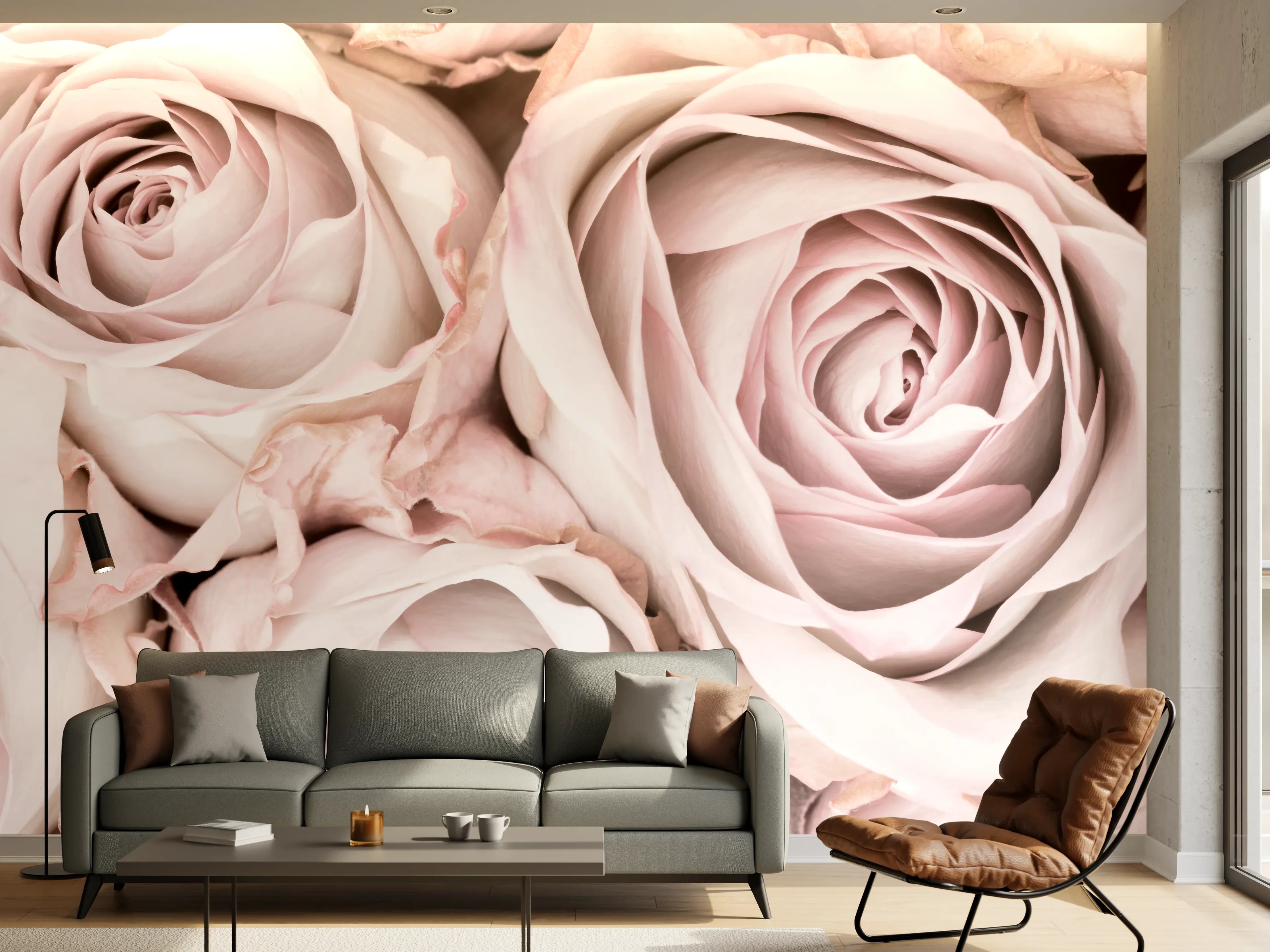 Wandverkleidung Wohnzimmer - Romantische rosafarbene Rosen