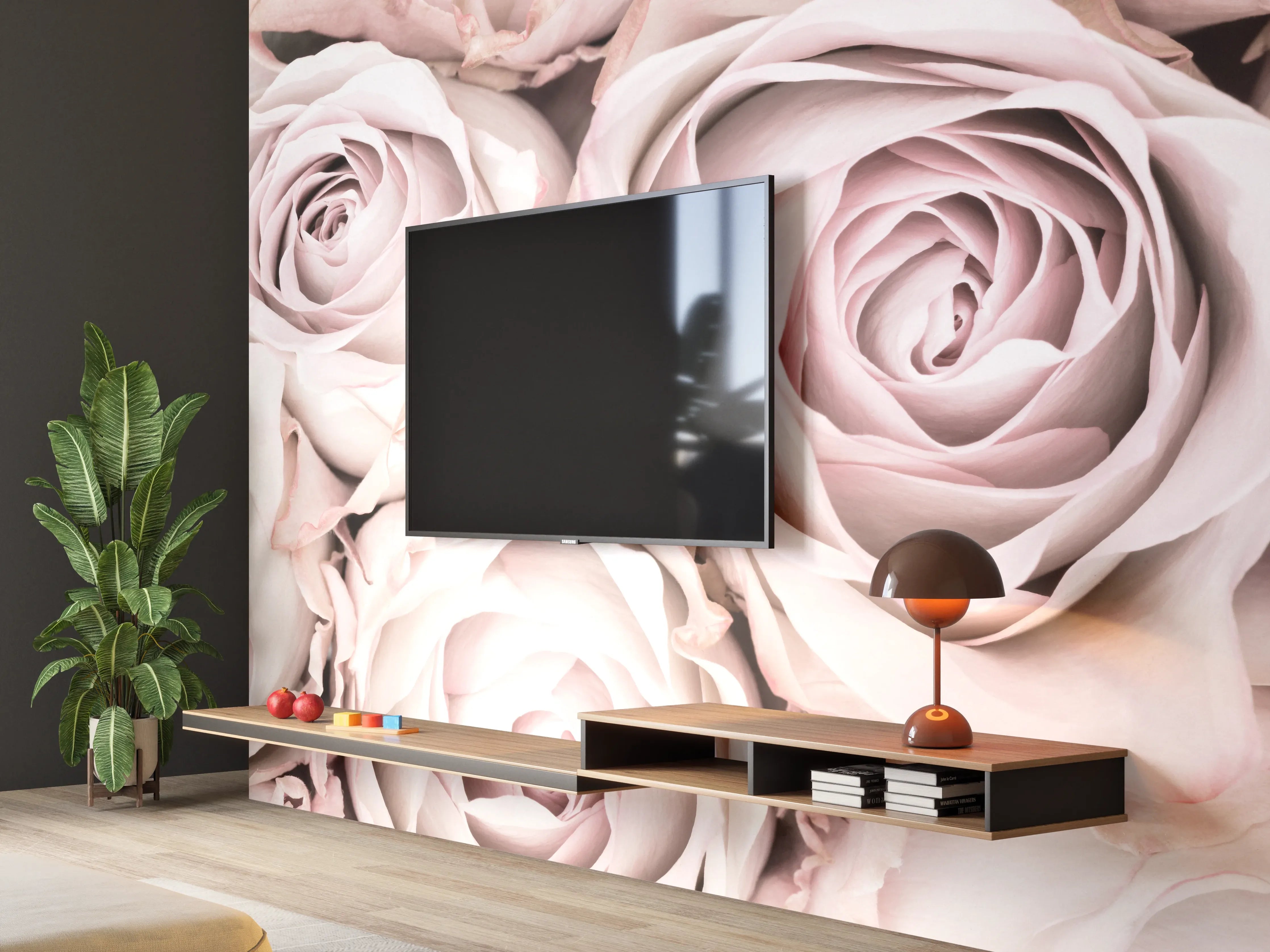 Wandverkleidung Wohnzimmer - Romantische rosafarbene Rosen