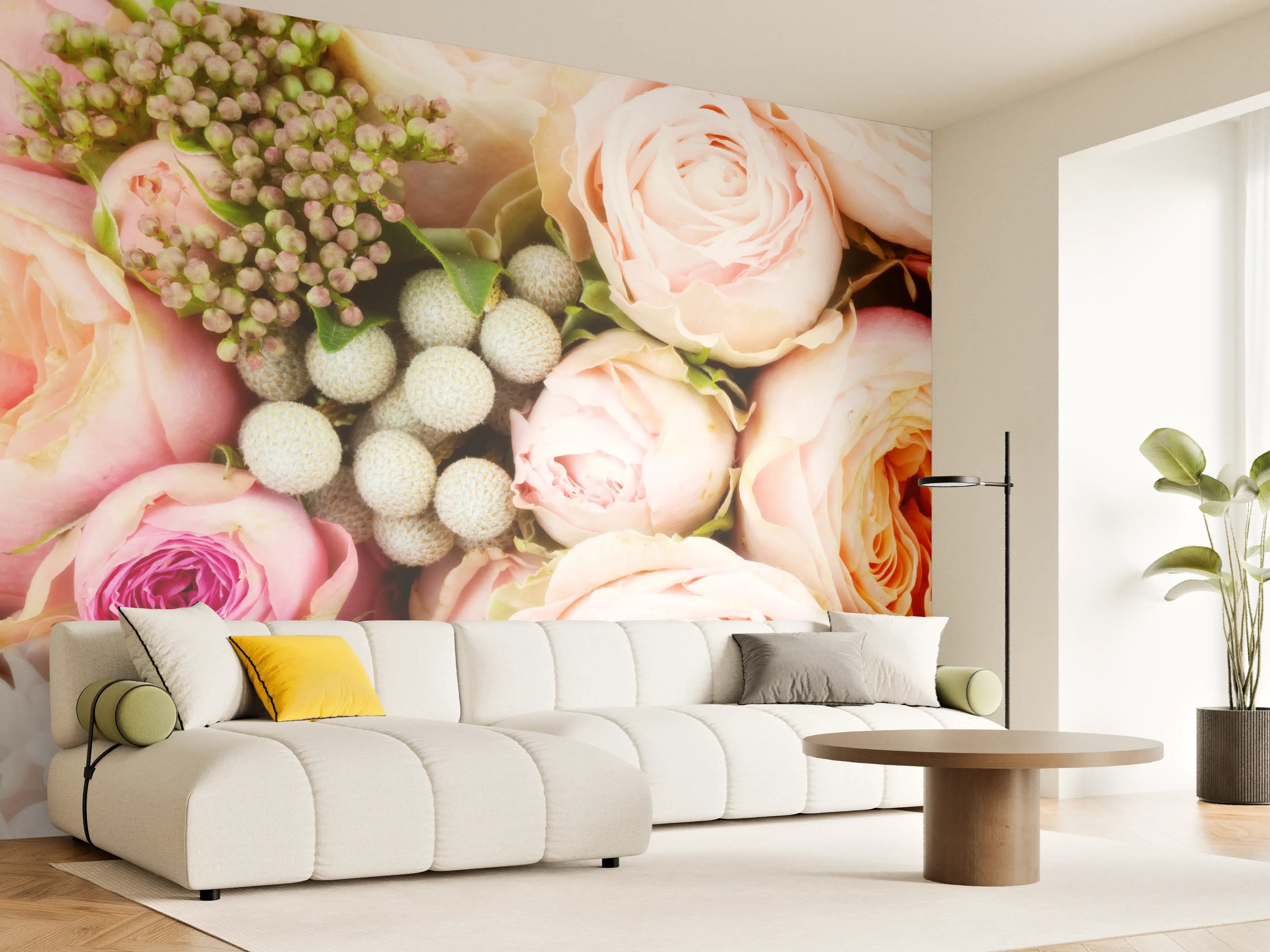 Wandverkleidung Wohnzimmer - Romantischer Blumenstrauß mit Rosen