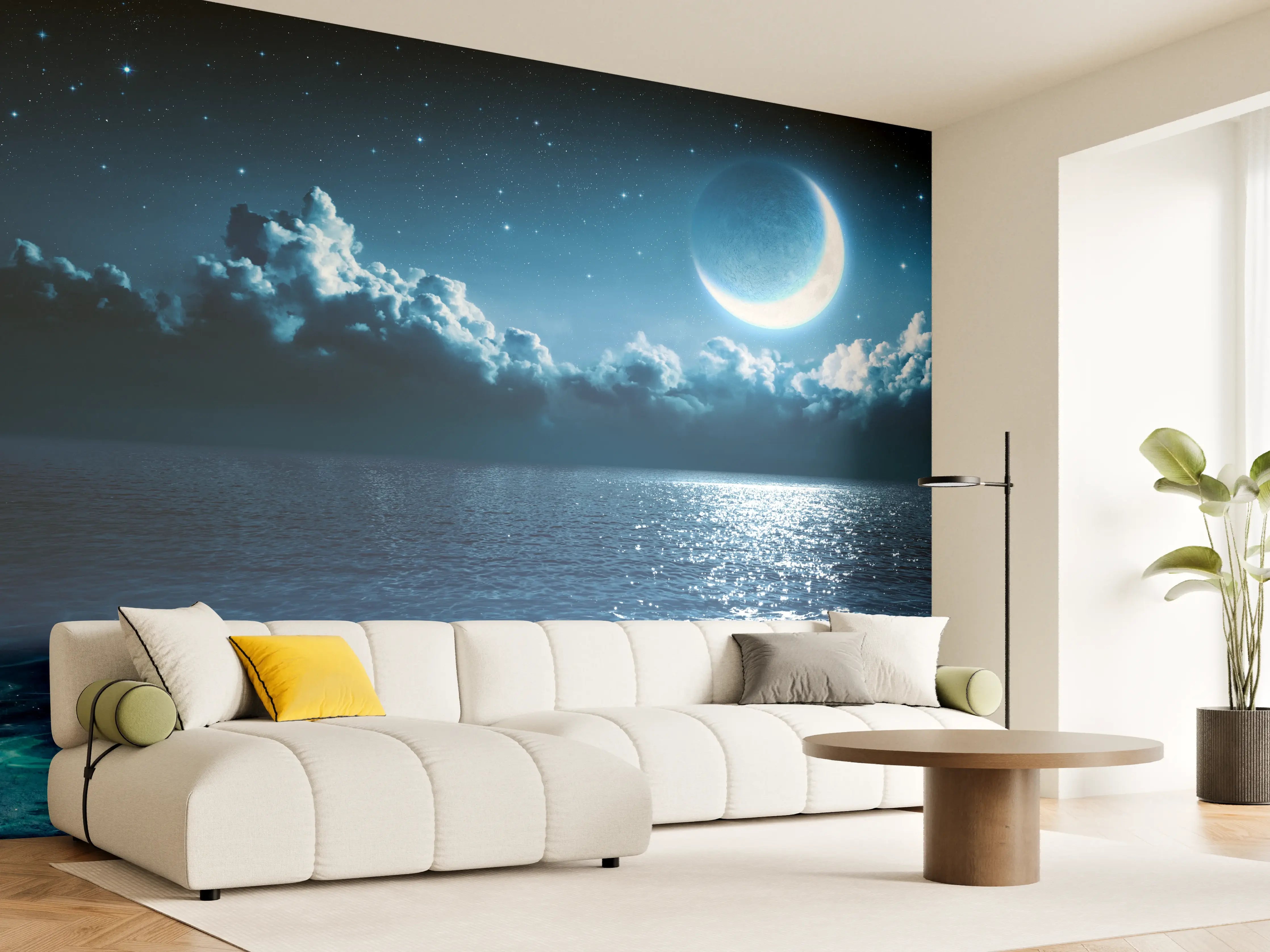 Wandverkleidung Wohnzimmer - Romantischer Mond - magische Nacht
