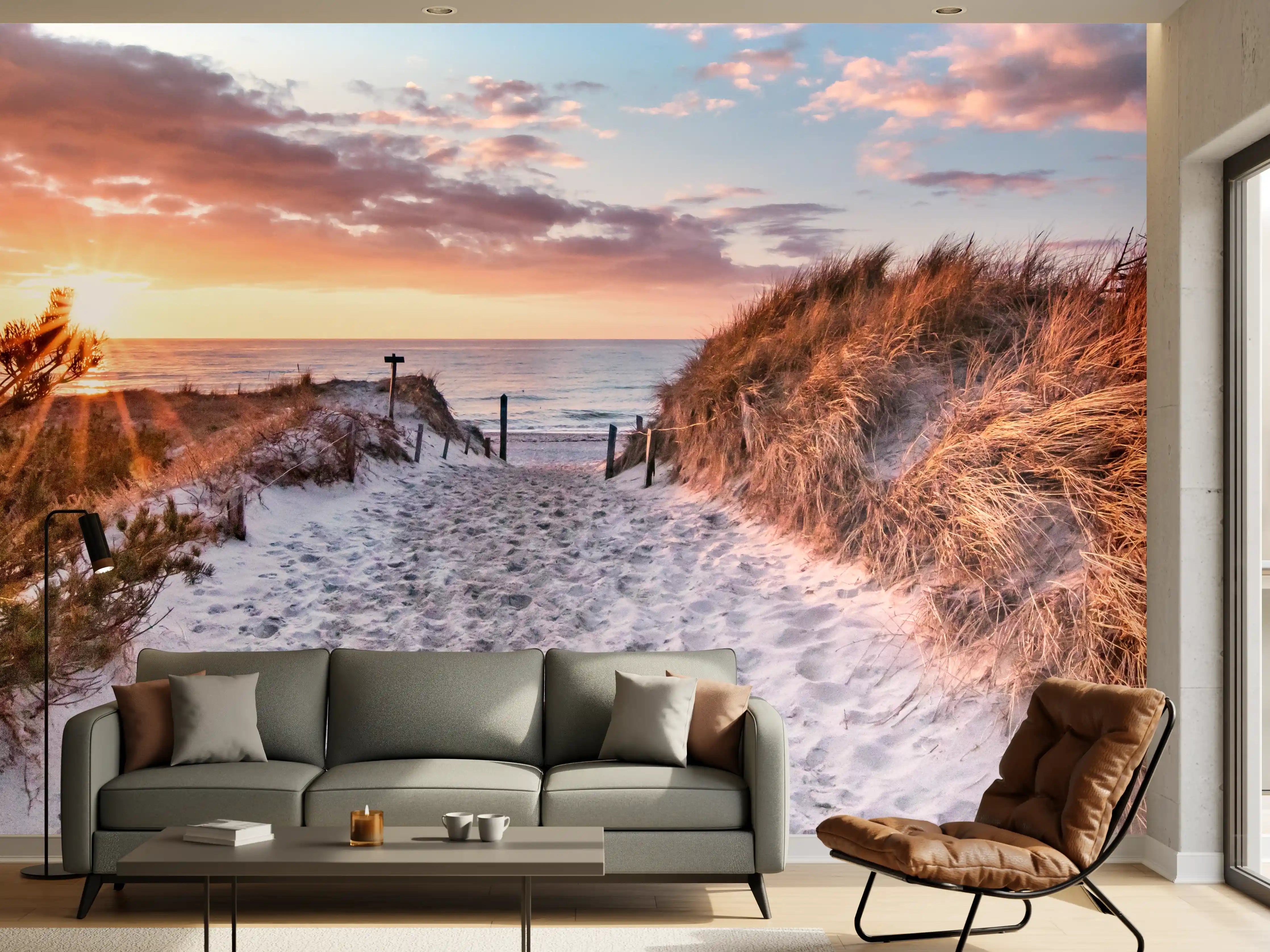 Wandverkleidung Wohnzimmer - Romantischer Sandweg zum Strand