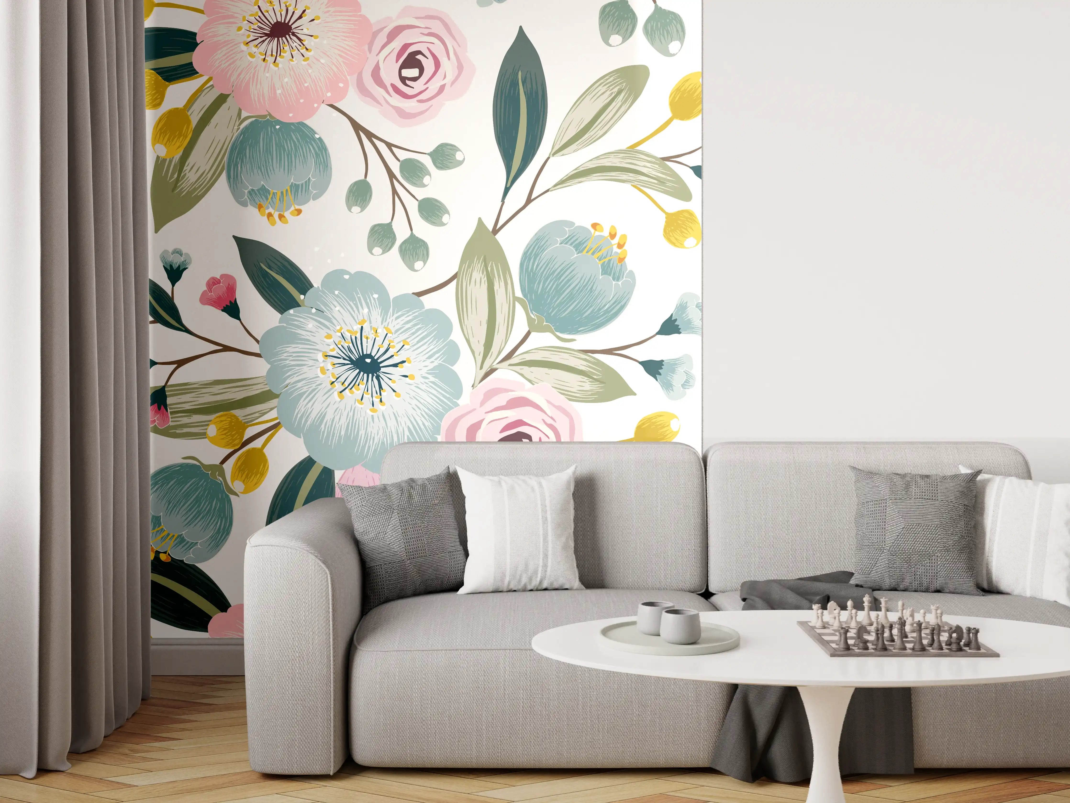 Wandverkleidung Wohnzimmer - Rosa Blumenmuster Tapete