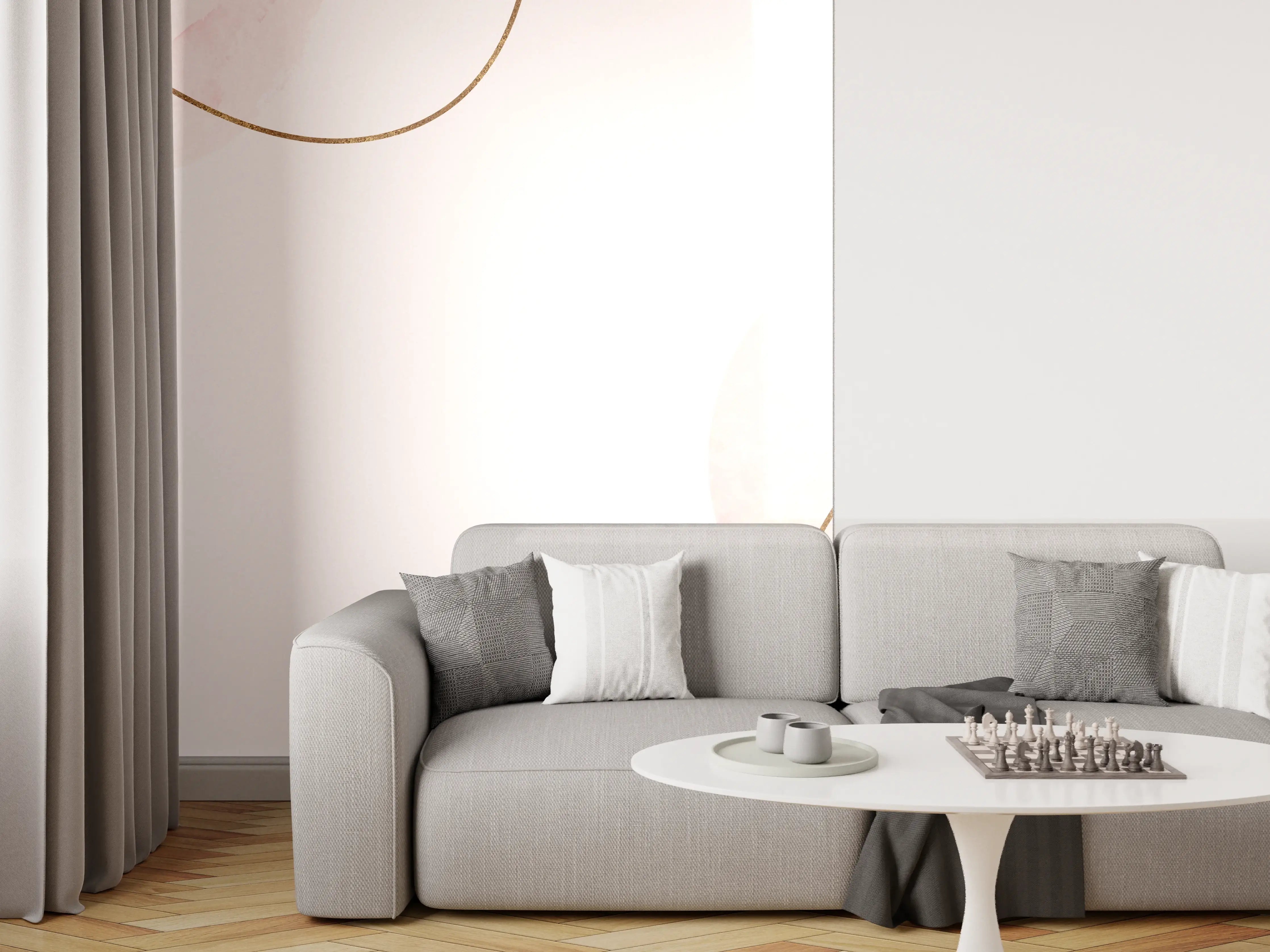 Wandverkleidung Wohnzimmer - Rosa Gold Akzent Aquarell