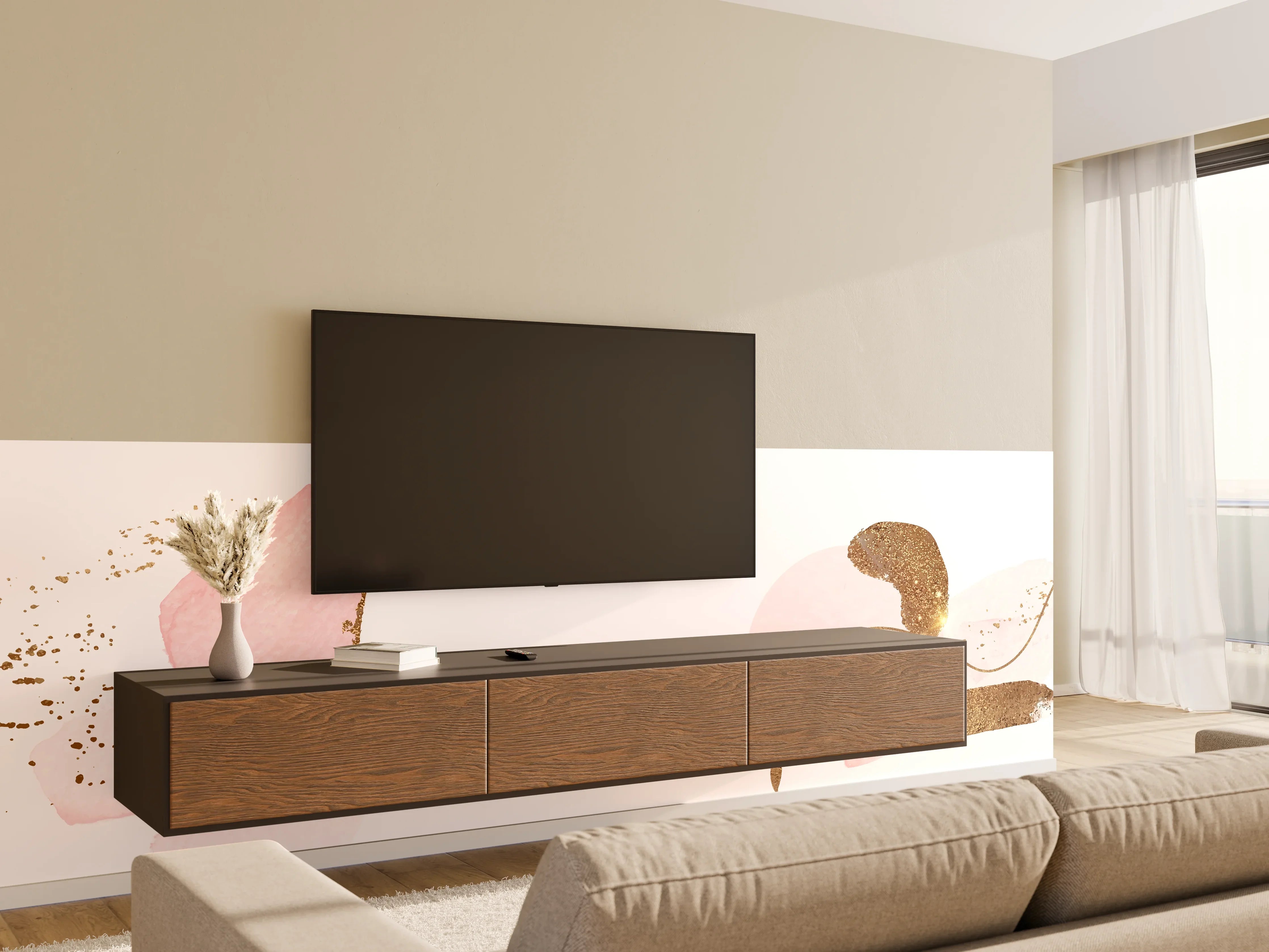 Wandverkleidung Wohnzimmer - Rosa Gold Akzent Muster