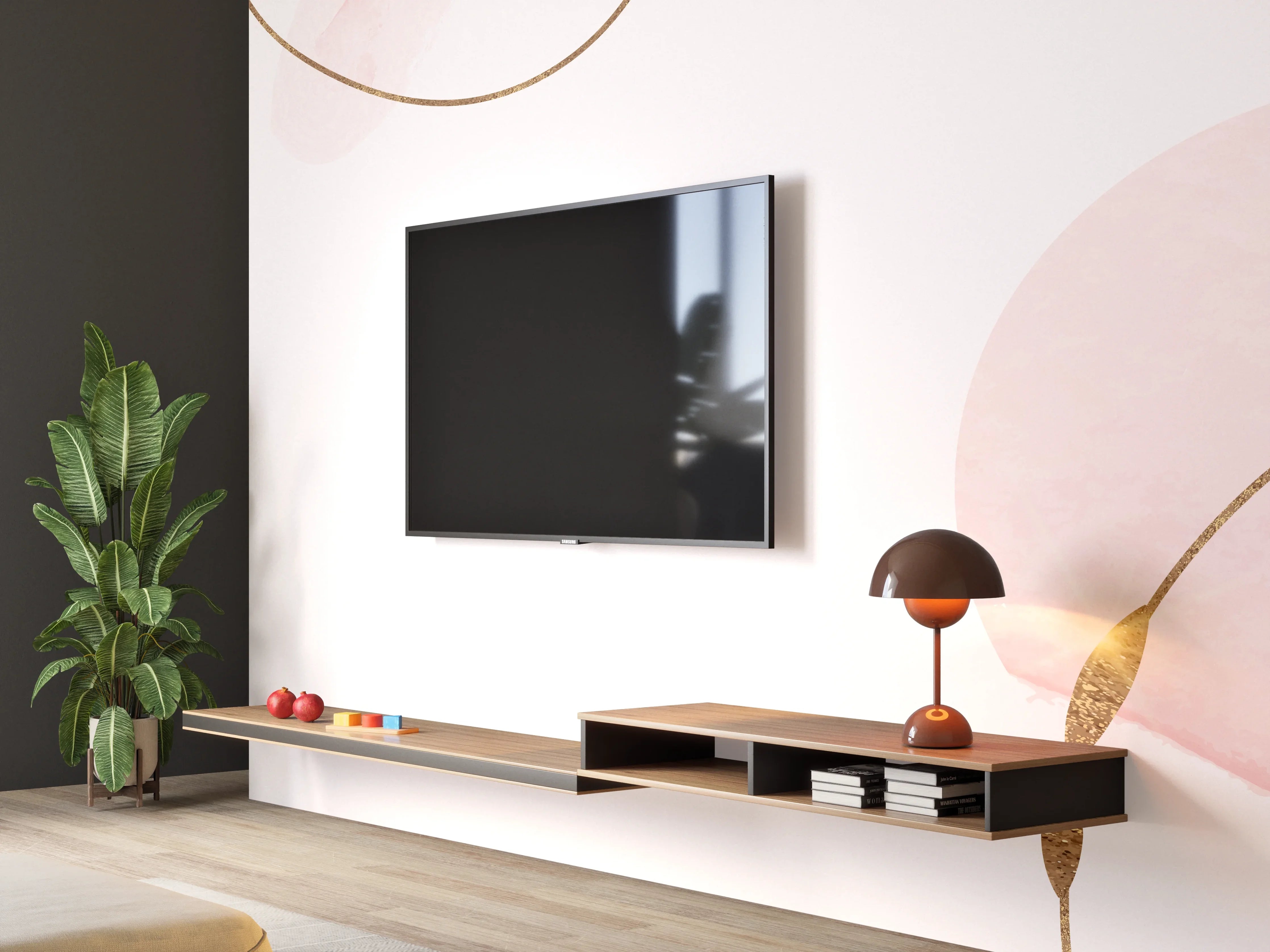 Wandverkleidung Wohnzimmer - Rosa Gold Akzent Muster