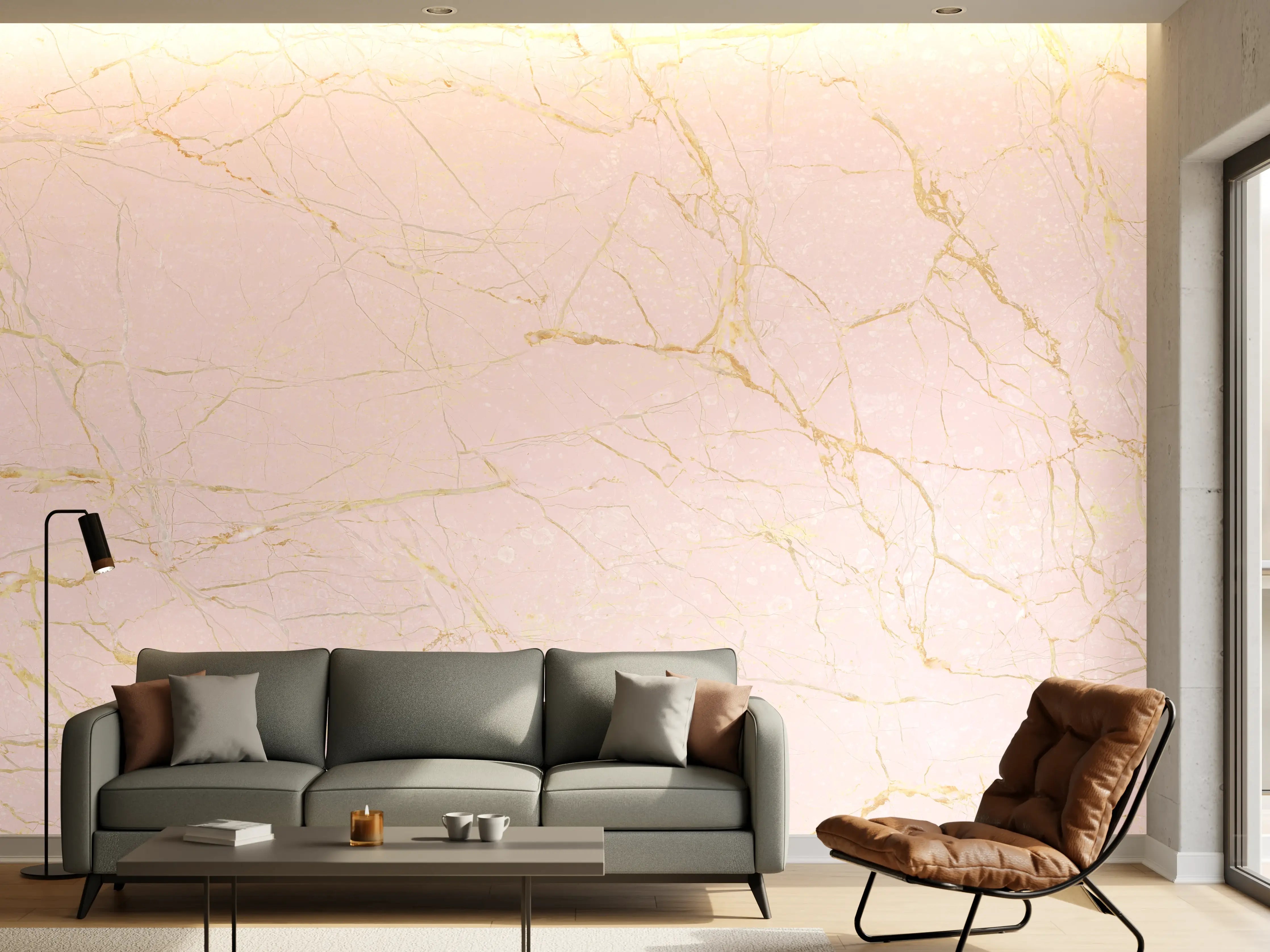 Wandverkleidung Wohnzimmer - Rosa-Gold Marmor