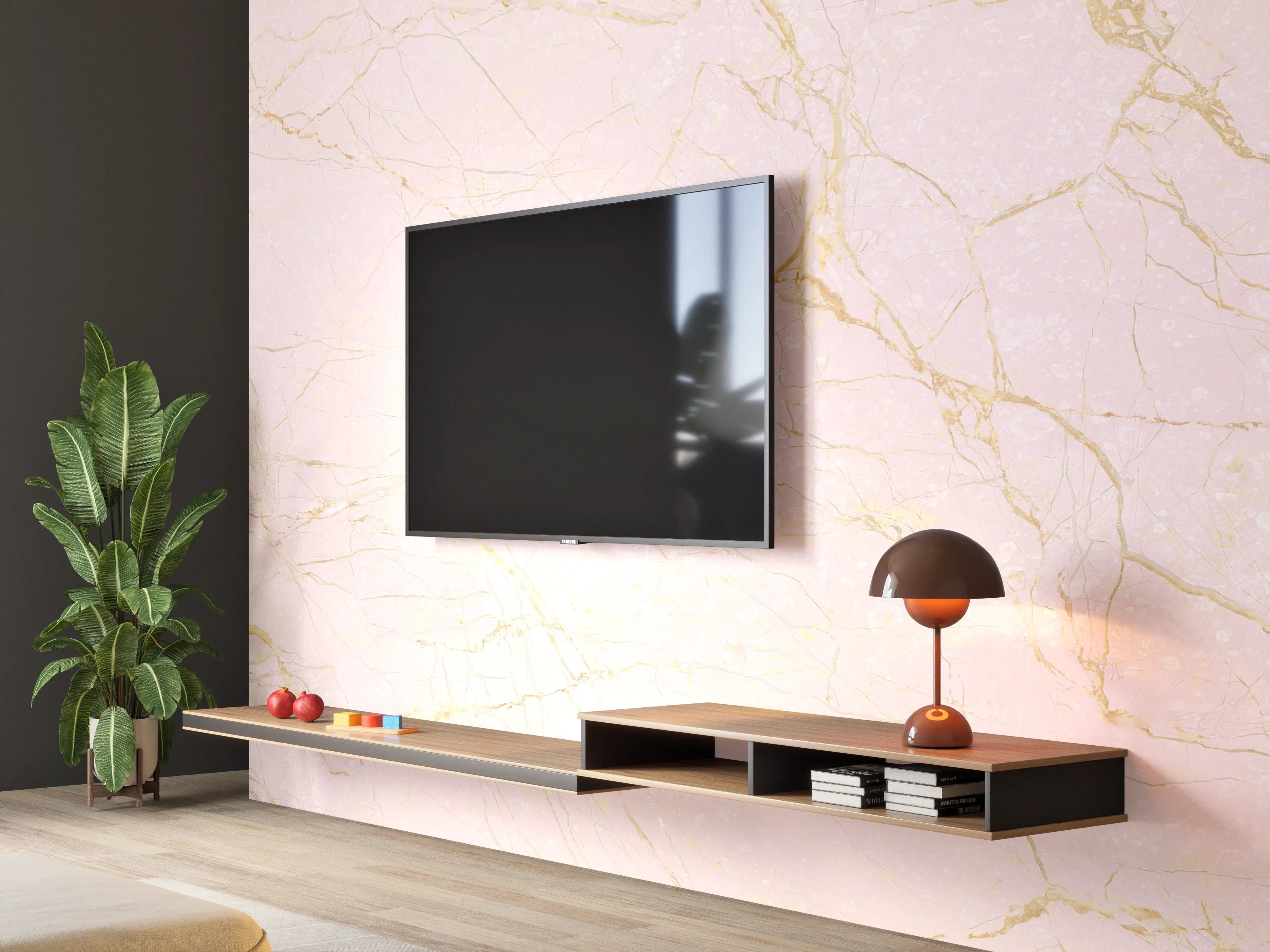 Wandverkleidung Wohnzimmer - Rosa-Gold Marmor
