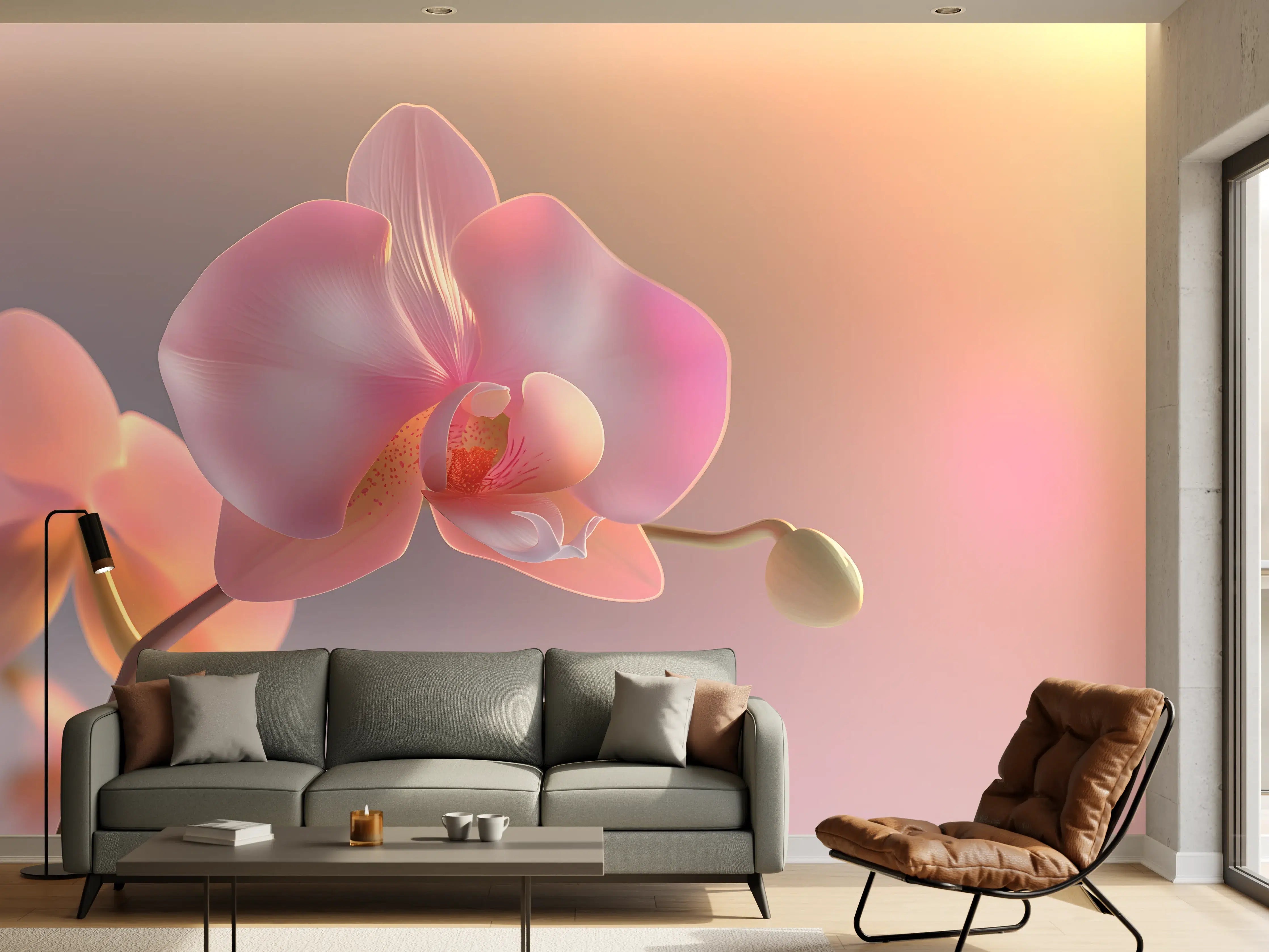 Wandverkleidung Wohnzimmer - Rosa Orchidee Pastellhintergrund