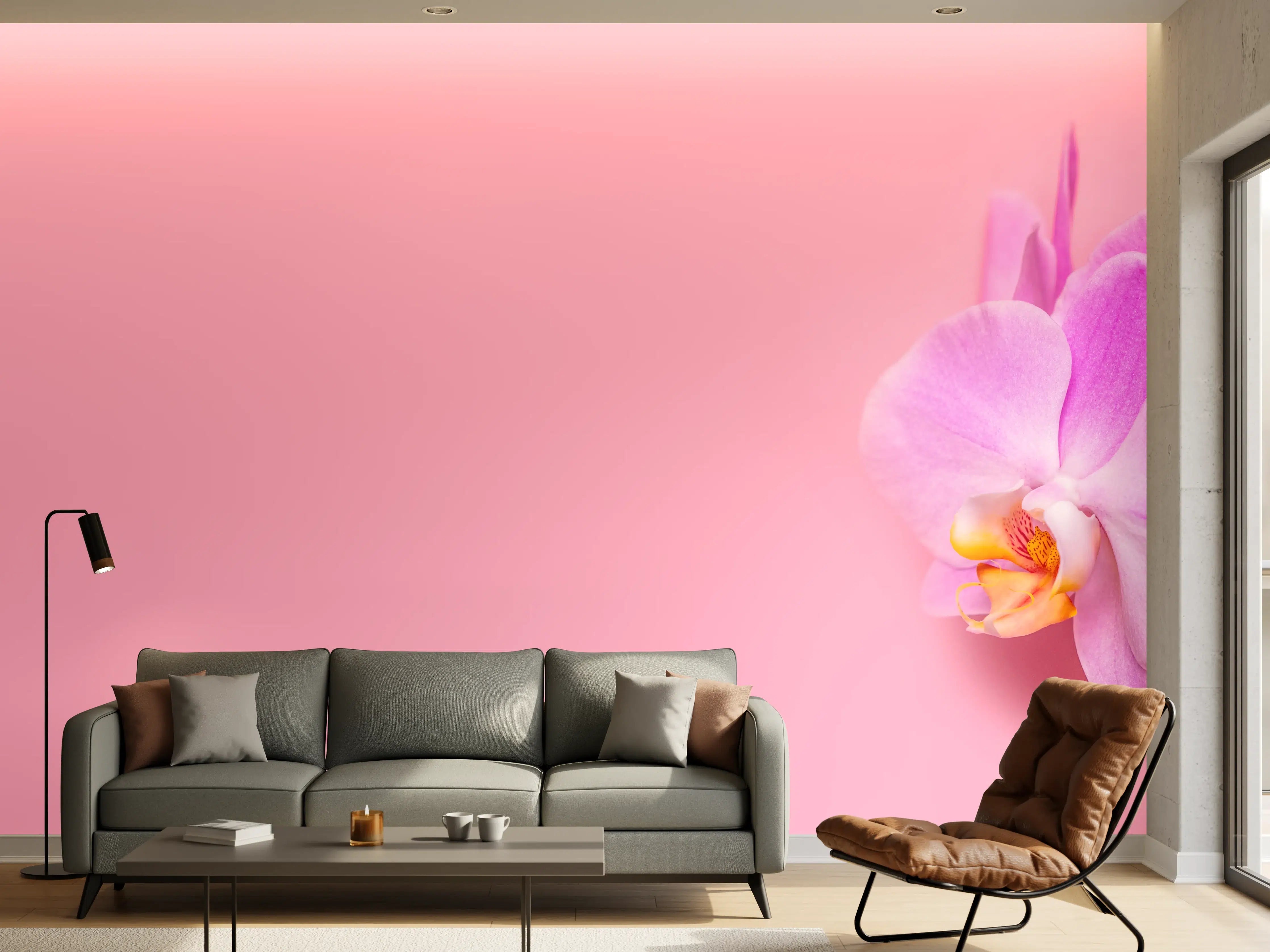 Wandverkleidung Wohnzimmer - Rosa Orchideen auf Pink