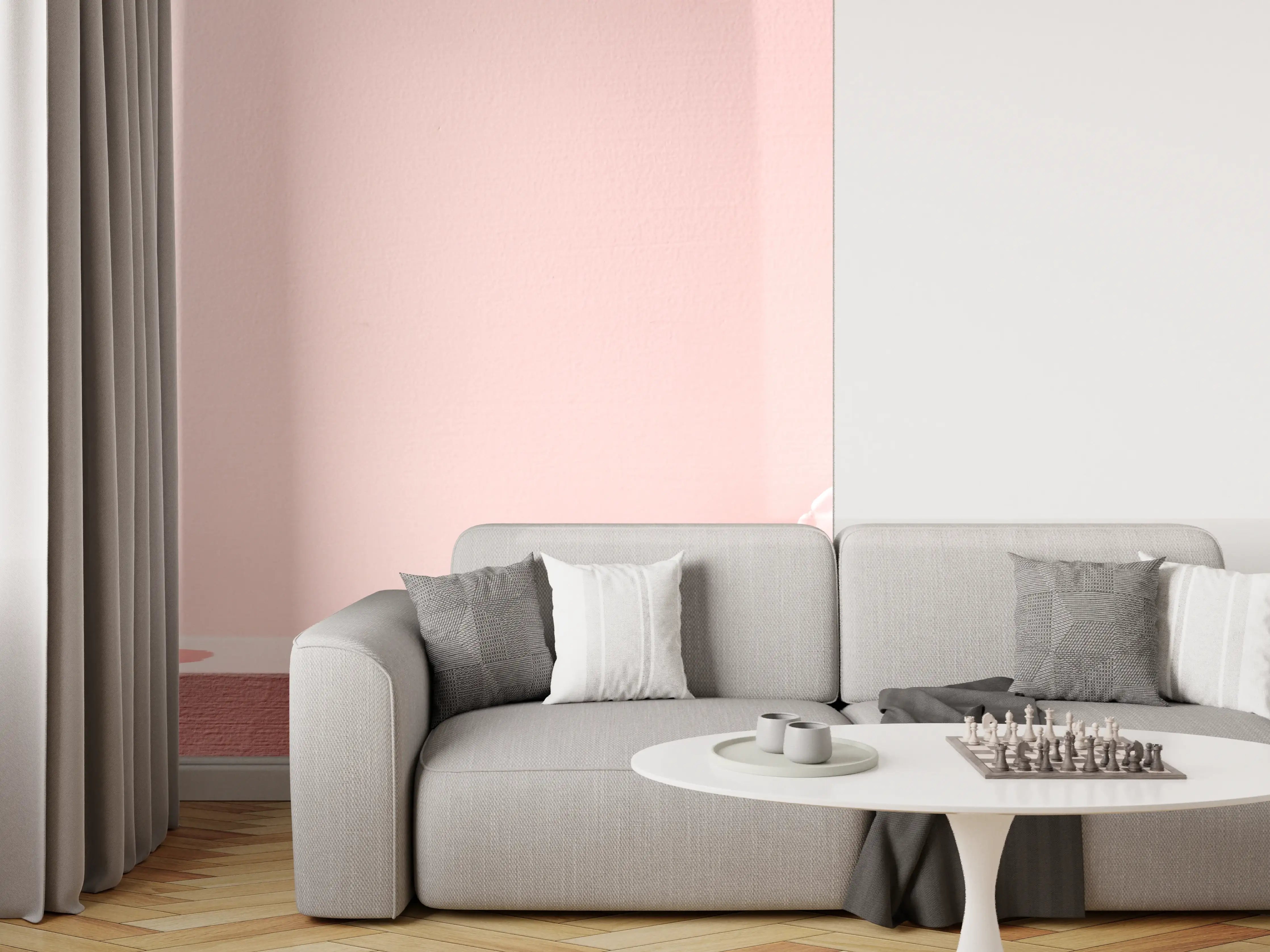 Wandverkleidung Wohnzimmer - Rosa Rosen und Kerze auf einem rosa Hintergrund